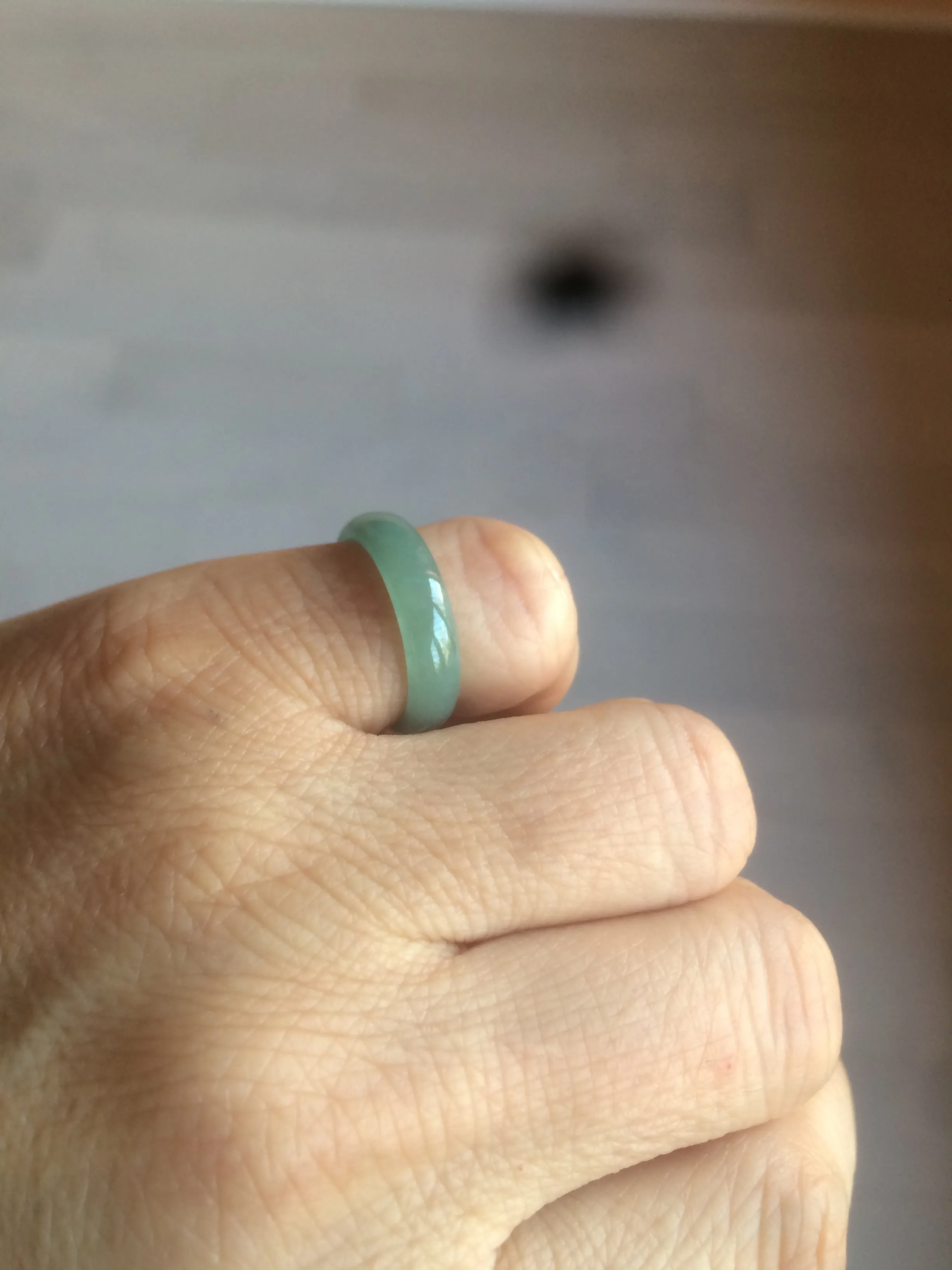 14.7mm/size 33/4 100% natural type A icy watery green/blue Guatemala jadeite jade band ring AF50