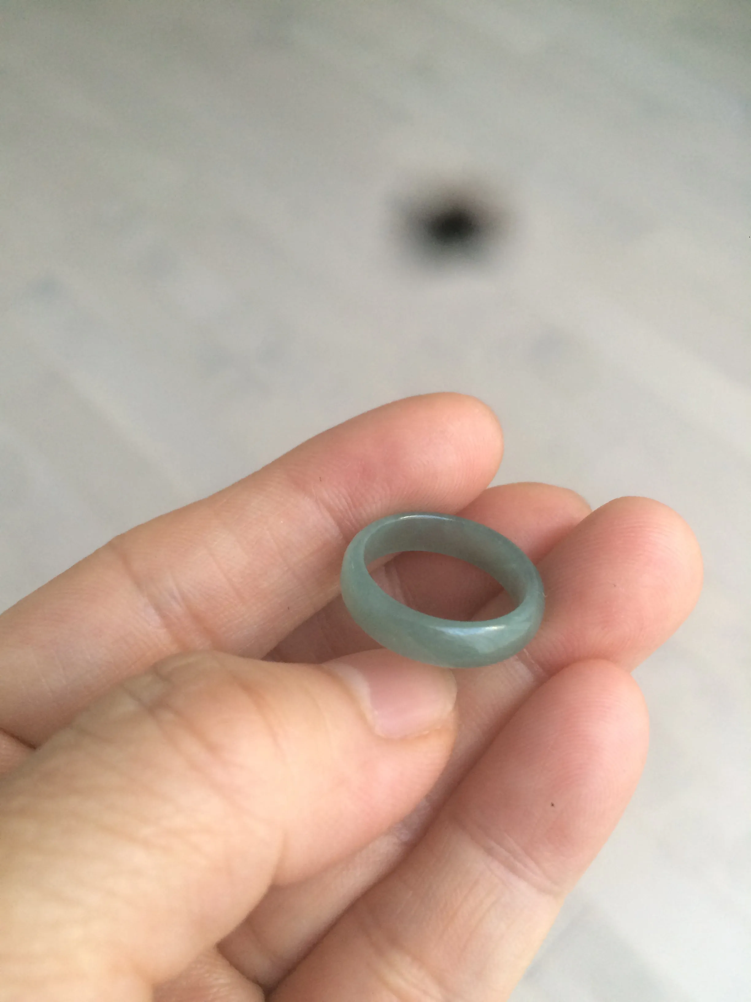 14.7mm/size 33/4 100% natural type A icy watery green/blue Guatemala jadeite jade band ring AF50