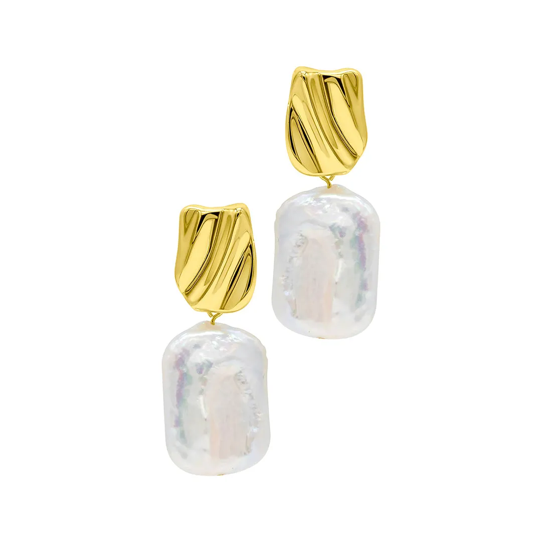 14K Gold Plated Freshwater Pearl Coin Drop Earrings