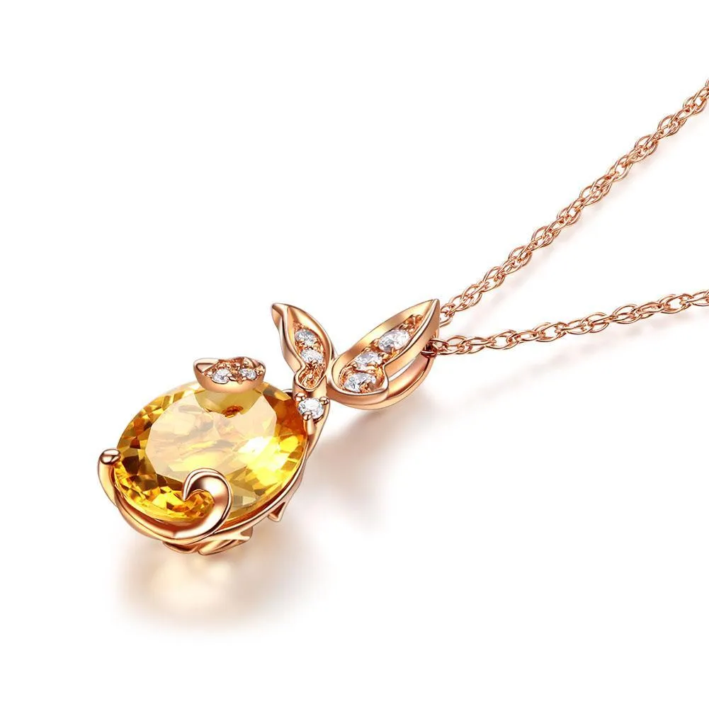 14K Rose Gold Citrine Butterfly Pendant MKN7002CT