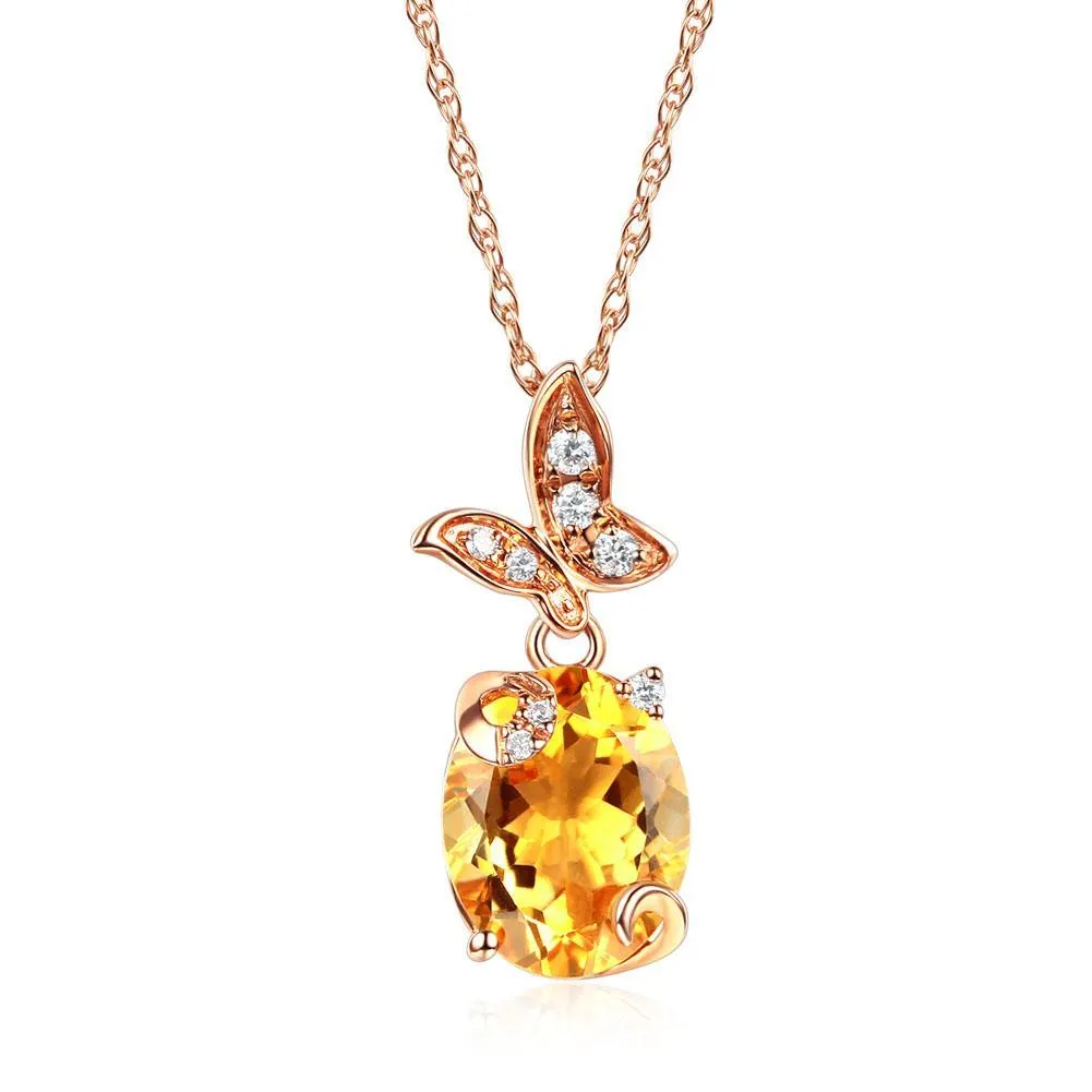 14K Rose Gold Citrine Butterfly Pendant MKN7002CT