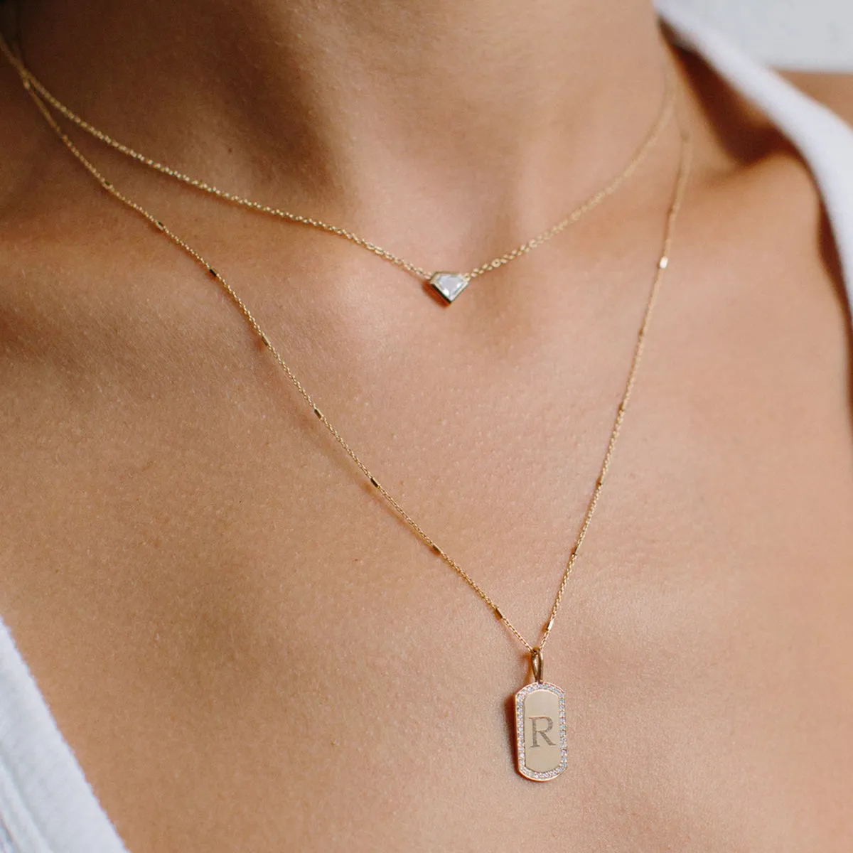 14k Tiny Bar and Cable Chain Necklace