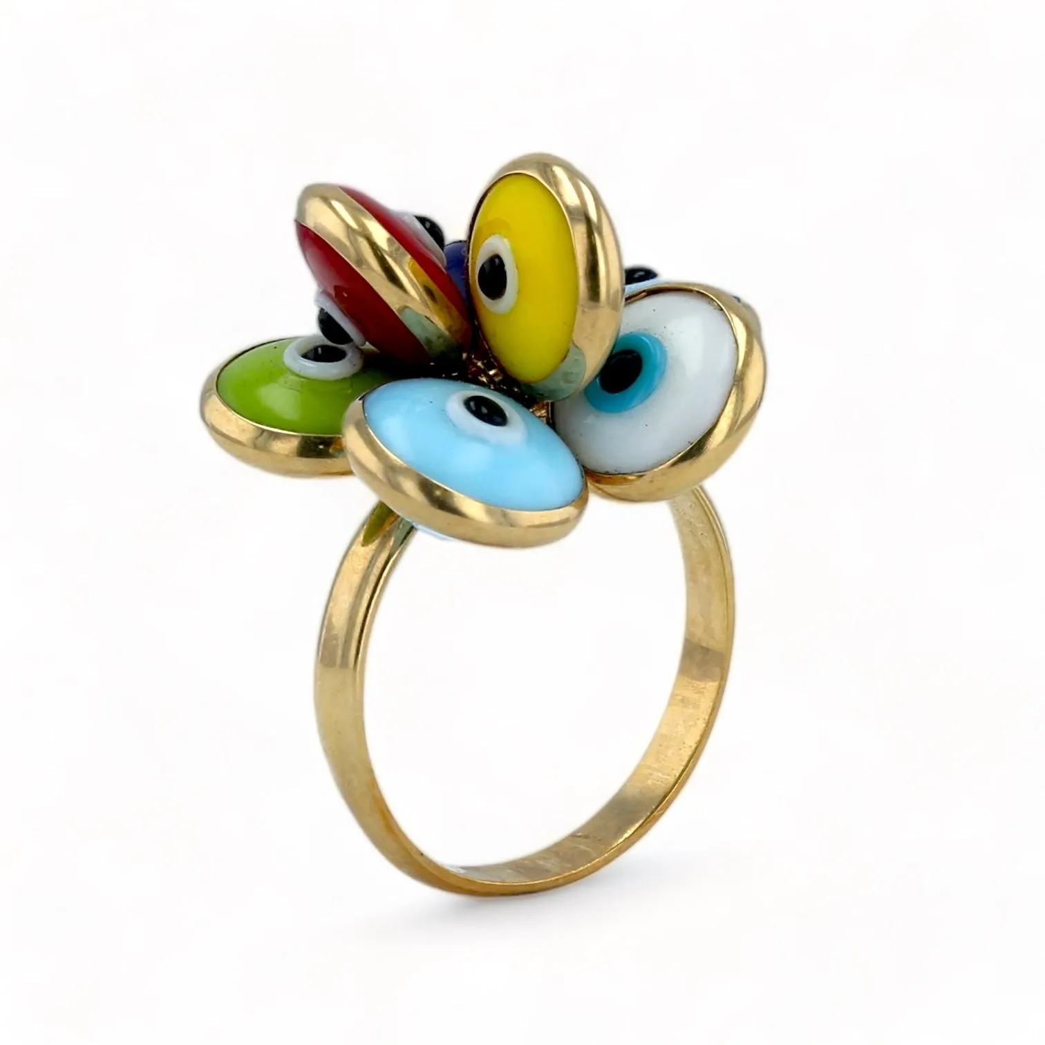 14K Yellow gold branch multicolor eyes ring-203351