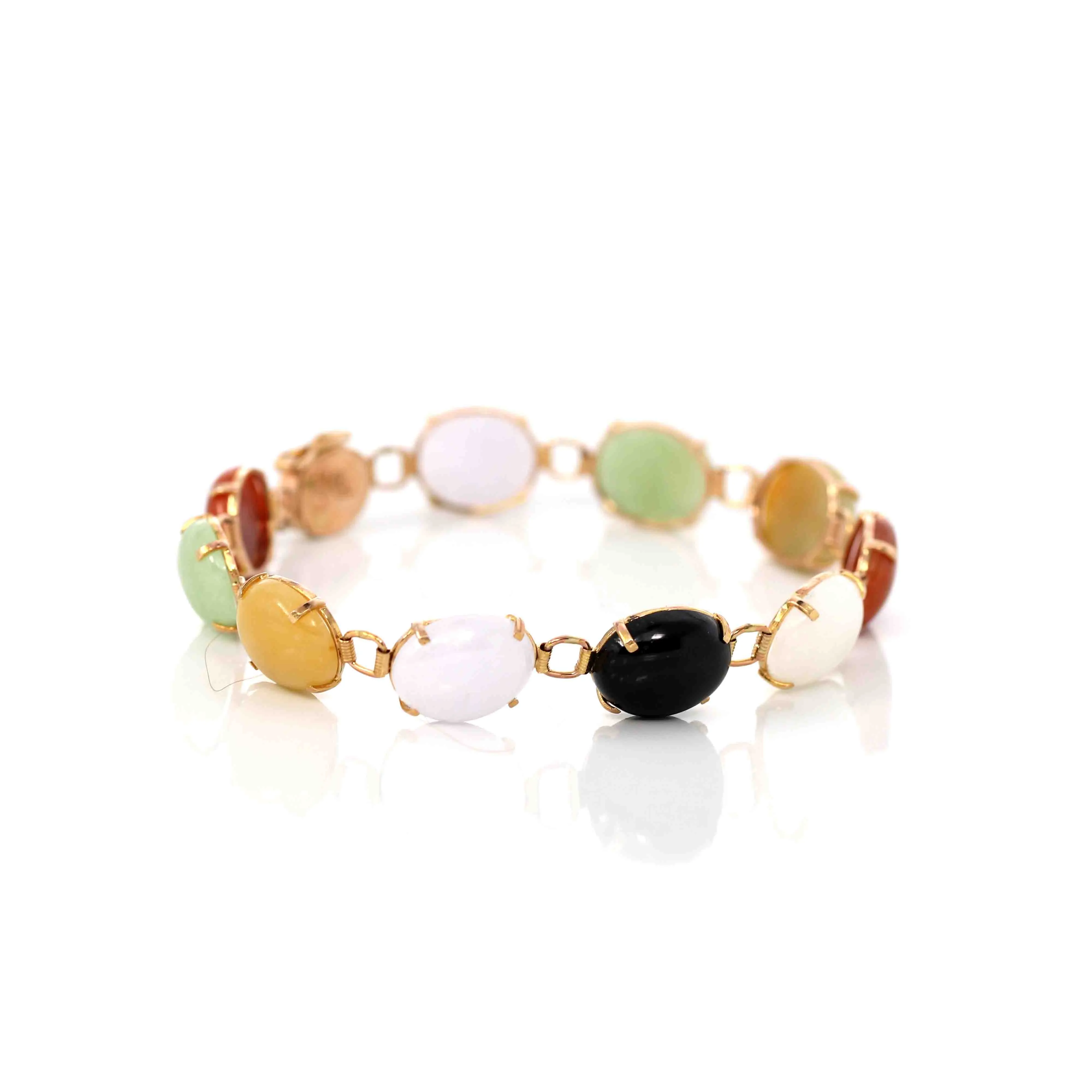 14k Yellow Gold Multi-Color Jadeite Jade Bracelet ( 7 in )