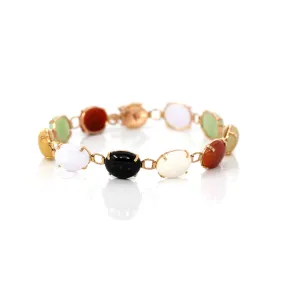 14k Yellow Gold Multi-Color Jadeite Jade Bracelet ( 7 in )