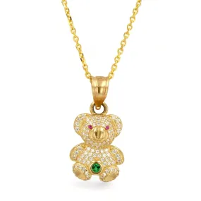 14K Yellow gold teddy bear pendant rollo choker-72930