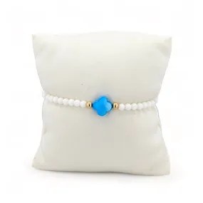 14K Yellow gold white agate turquoise clover bracelet-63930