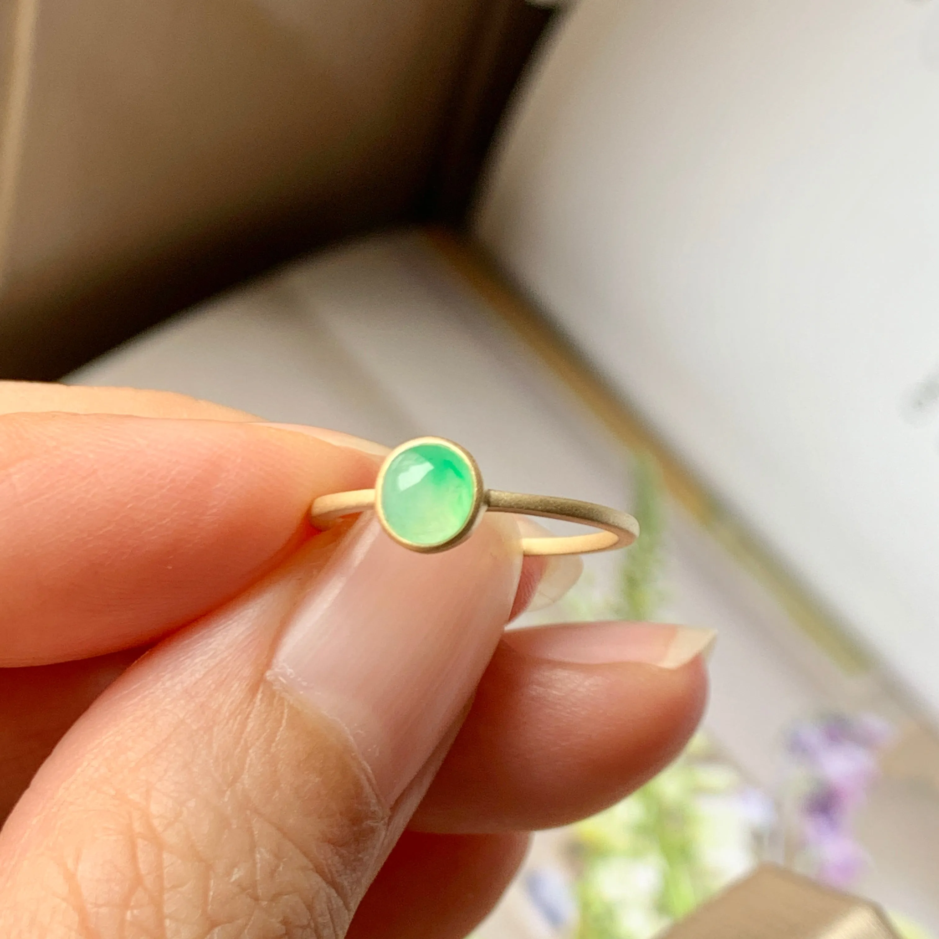 15.5mm A-Grade Natural Apple Green Jadeite MINI.malist Ring No.162226