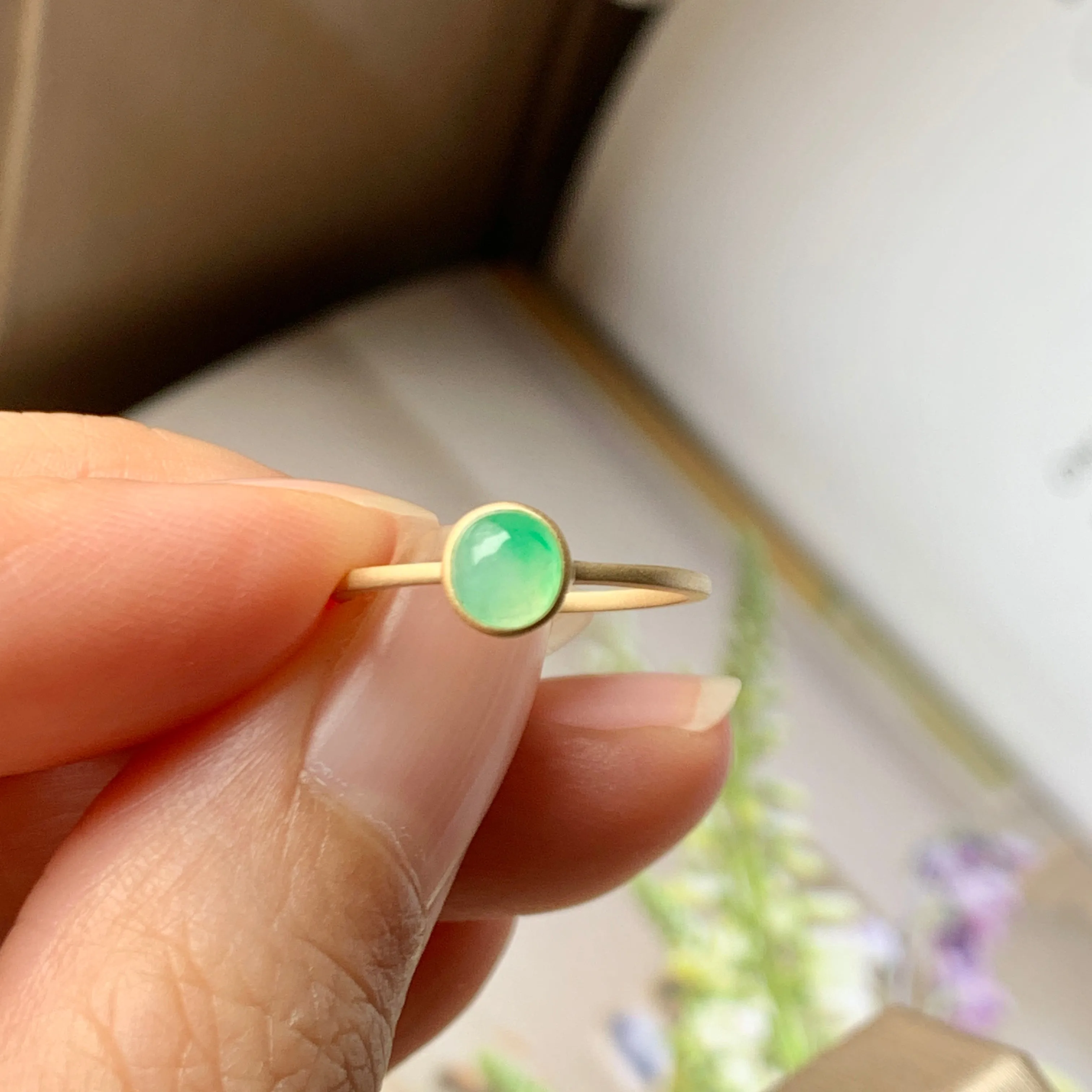 15.5mm A-Grade Natural Apple Green Jadeite MINI.malist Ring No.162226