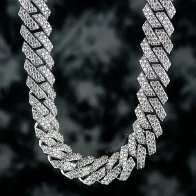 15mm Straight Edge Diamond Iced Cuban Link Chain in White Gold