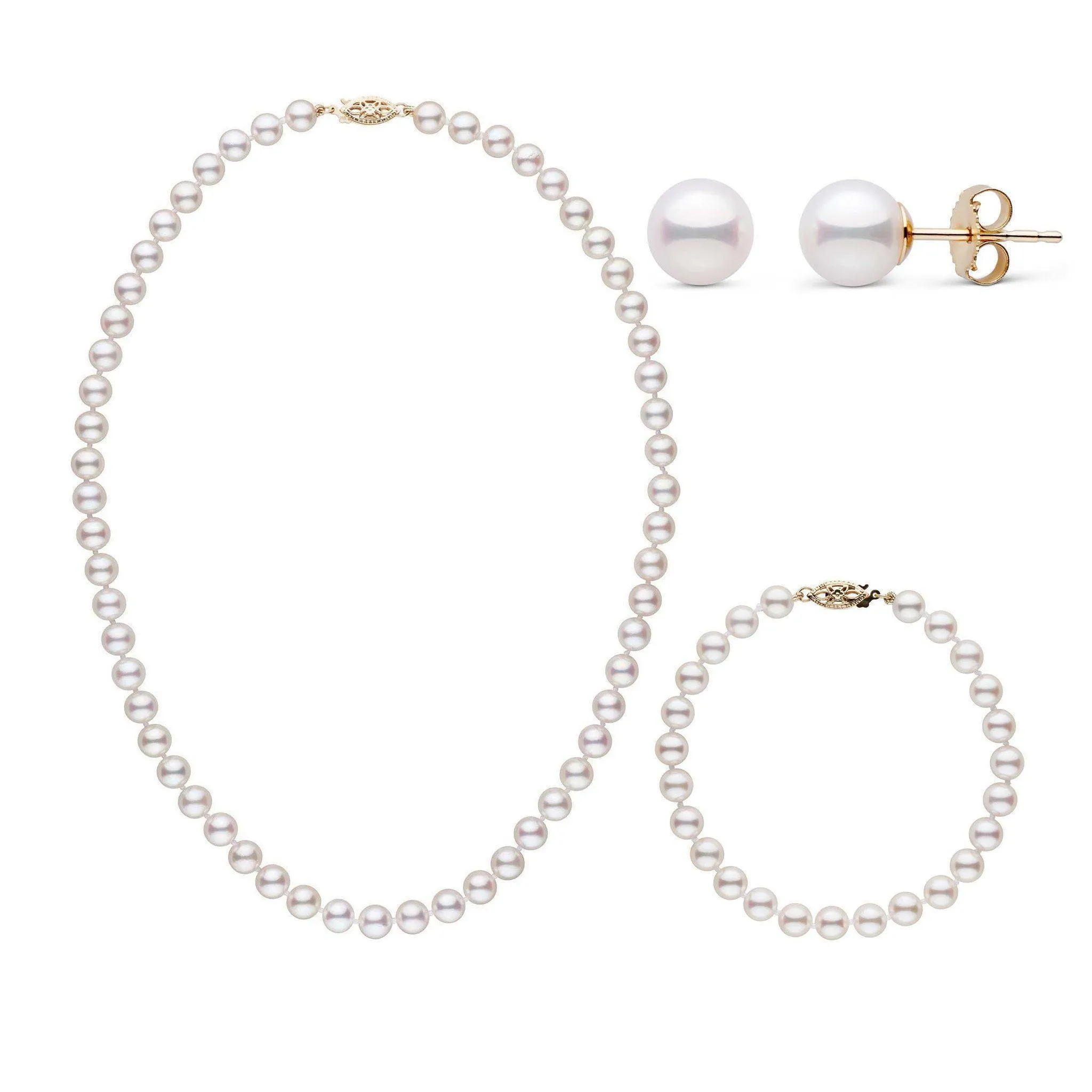 16 Inch 3 Piece Set of 6.0-6.5 mm AAA White Akoya Pearls