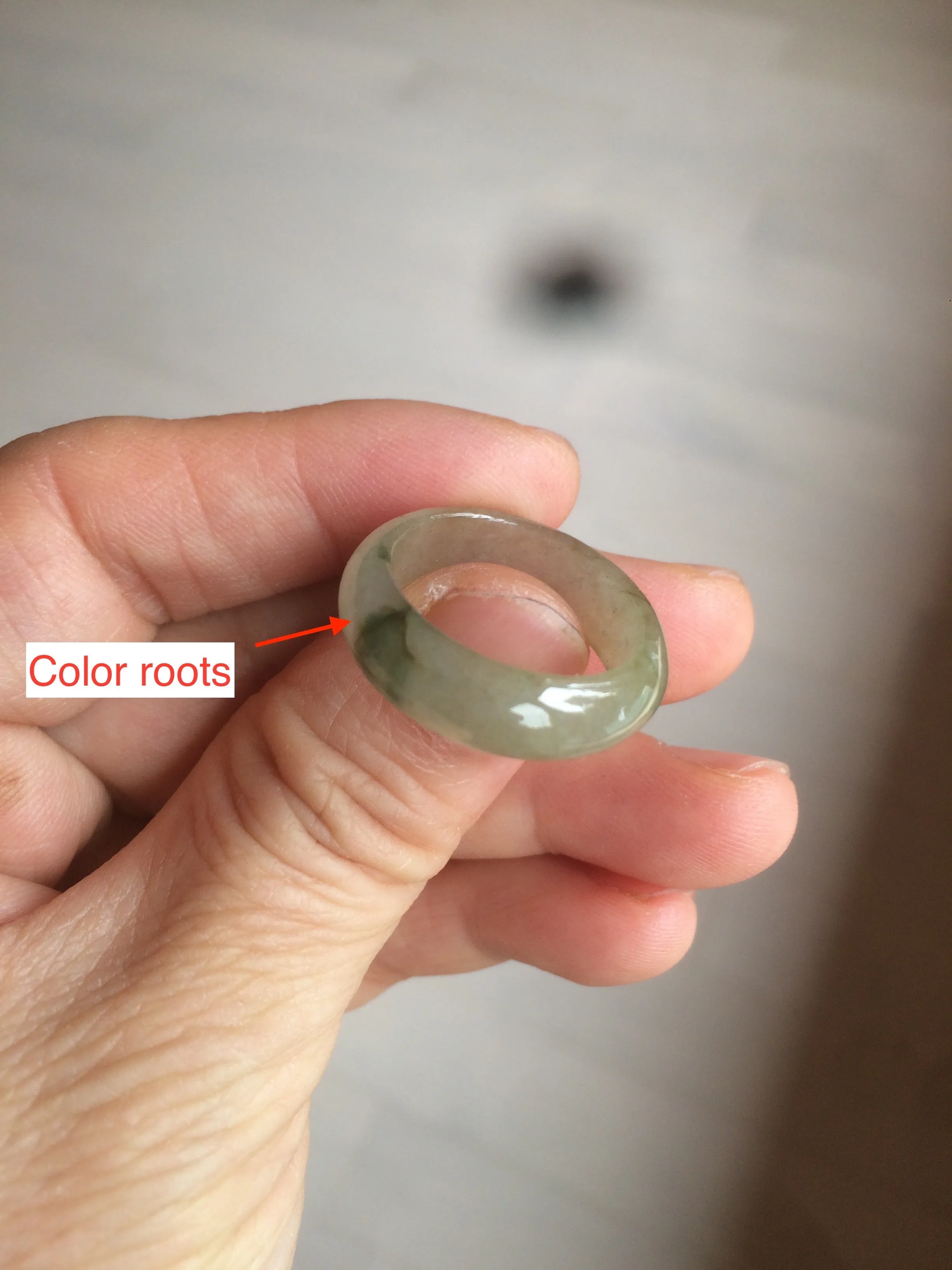 17.9mm size 7 3/4 100% natural type A icy watery dark green/gray jadeite jade band ring AZ94