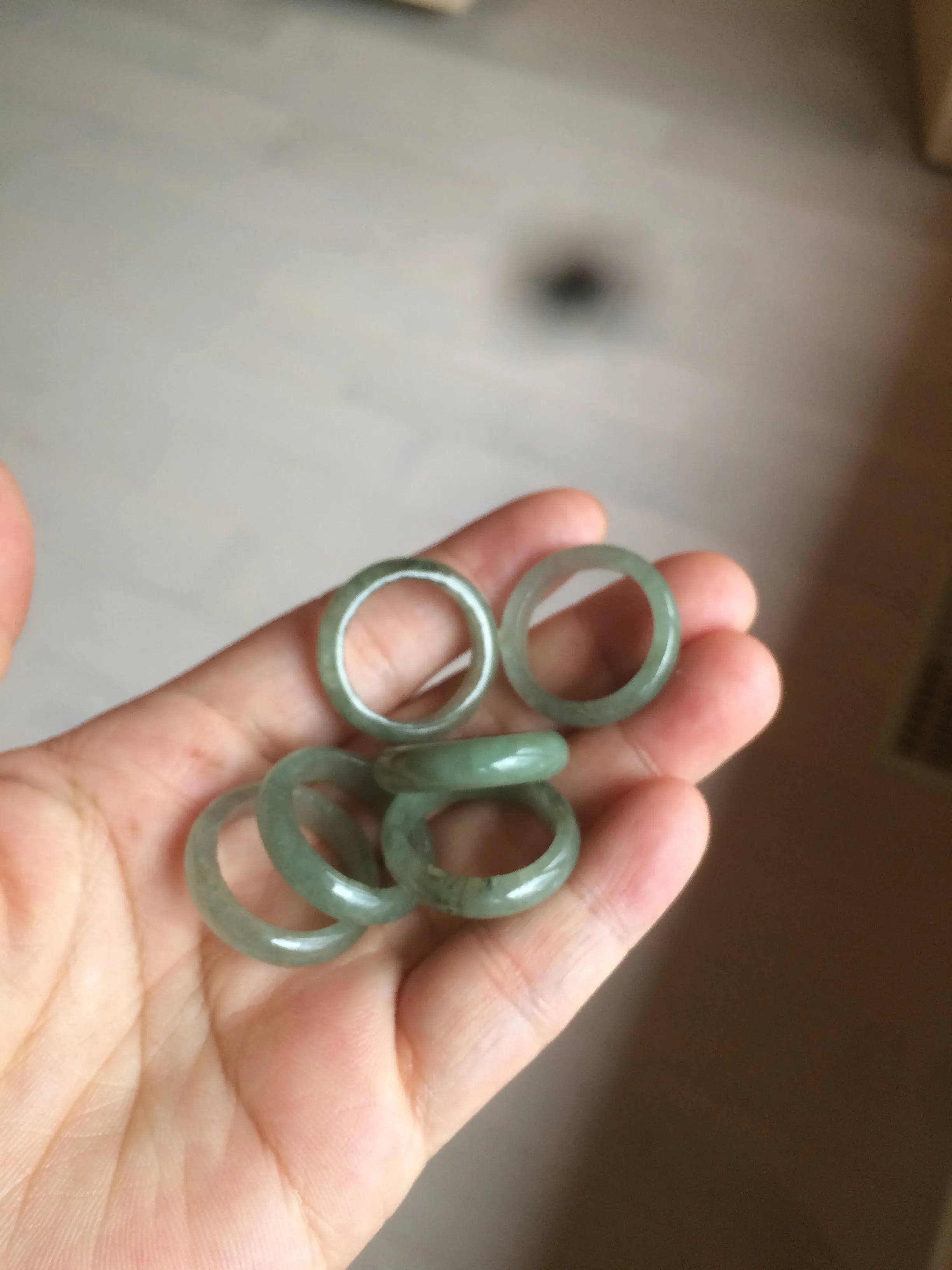 17.9mm/size 7 3/4 100% natural type A icy watery dark green/light green/yellow/gray jadeite jade band ring BF34