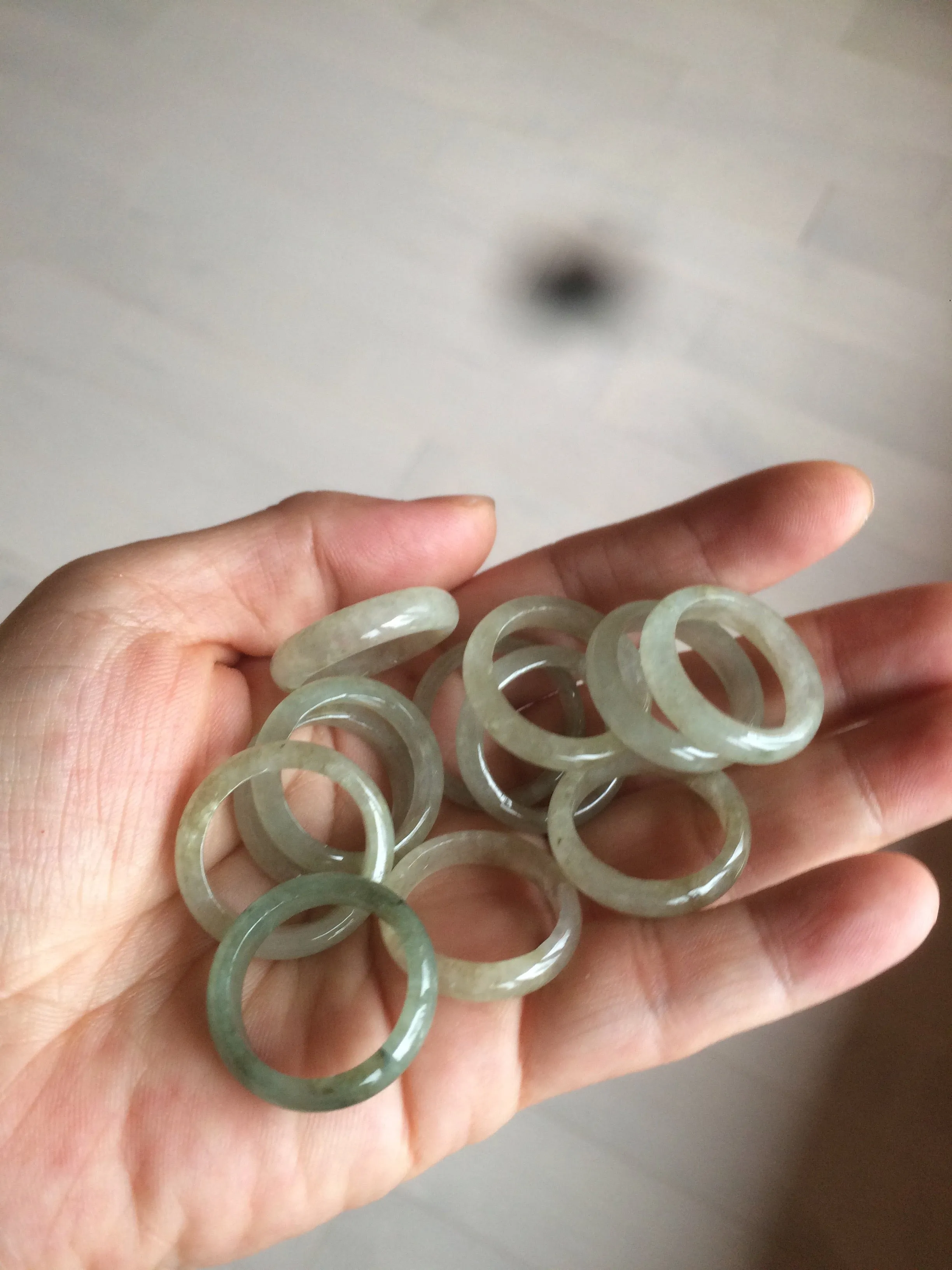 17.9mm/size 7 3/4 100% natural type A icy watery dark green/light green/yellow/gray jadeite jade band ring BF34