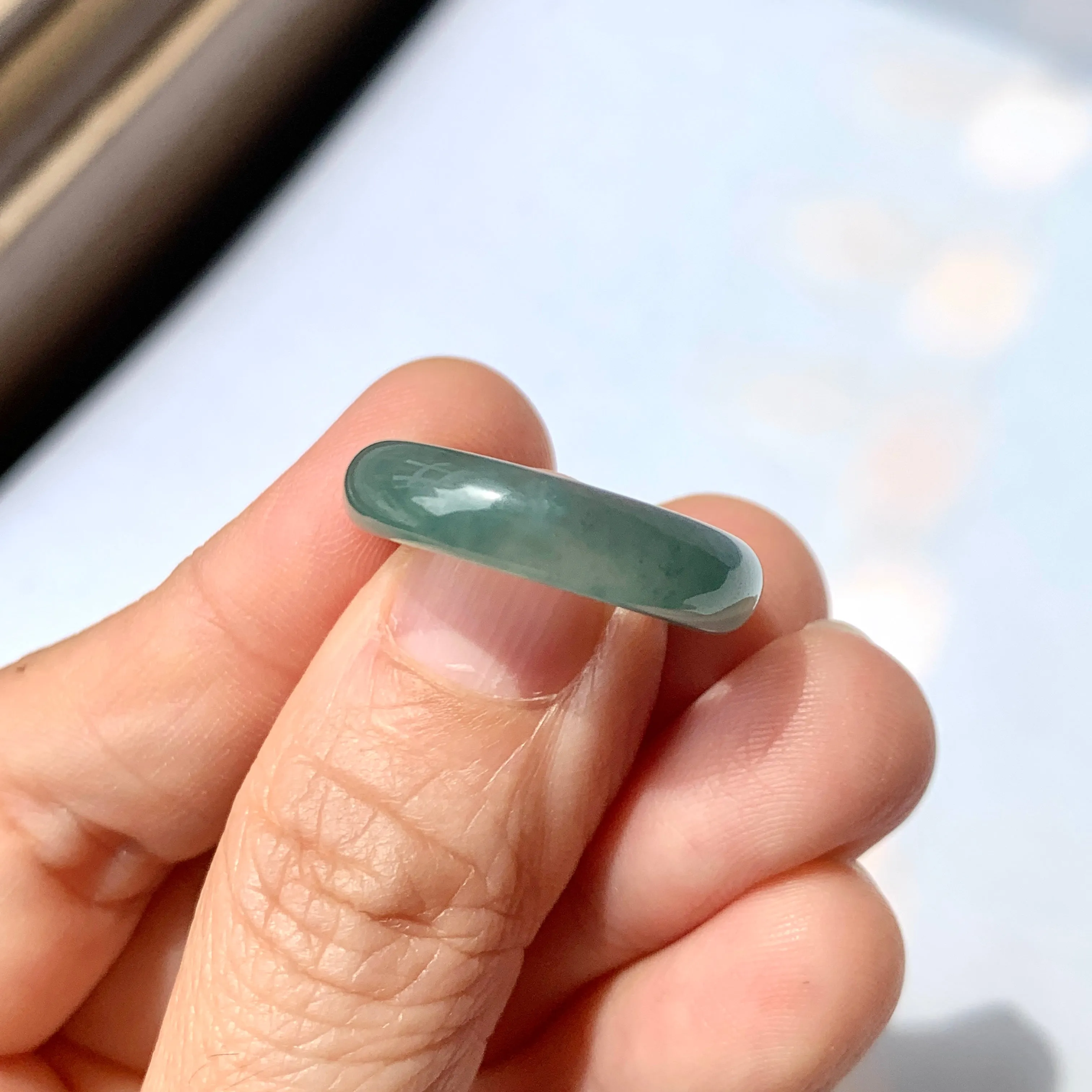 17mm A-Grade Natural Bluish Green Jadeite Abacus Ring Band No.161502