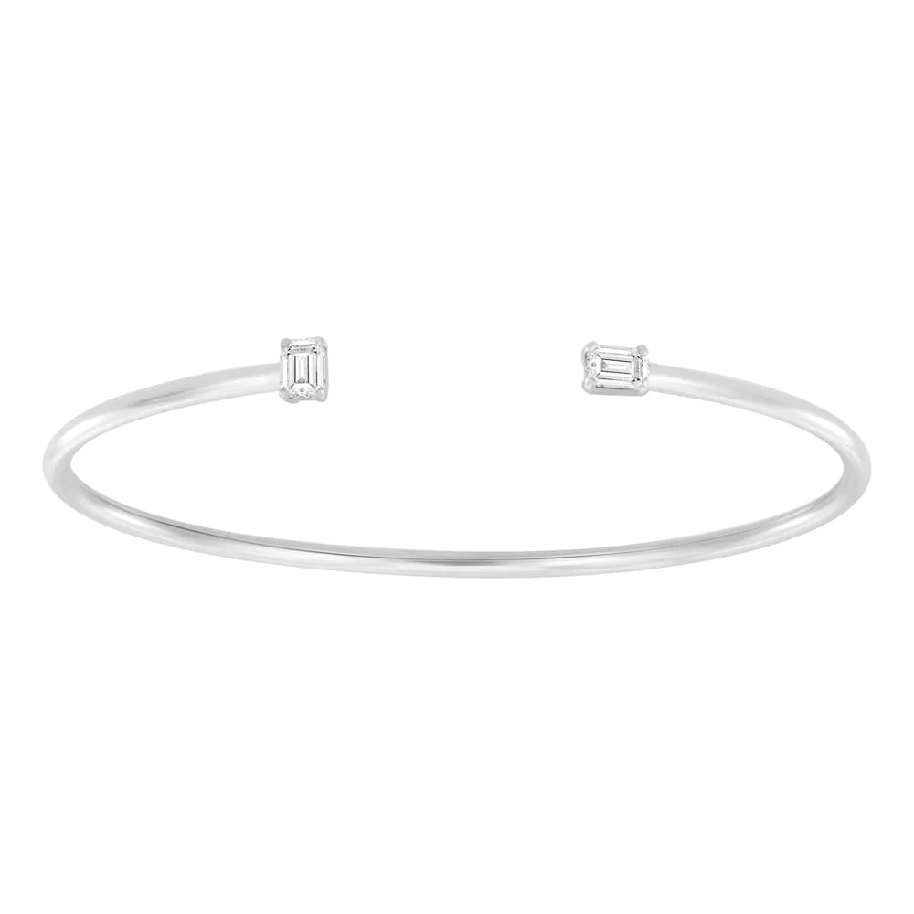 18 Karat .50ct Emerald Cut Cuff Bangle Bracelet