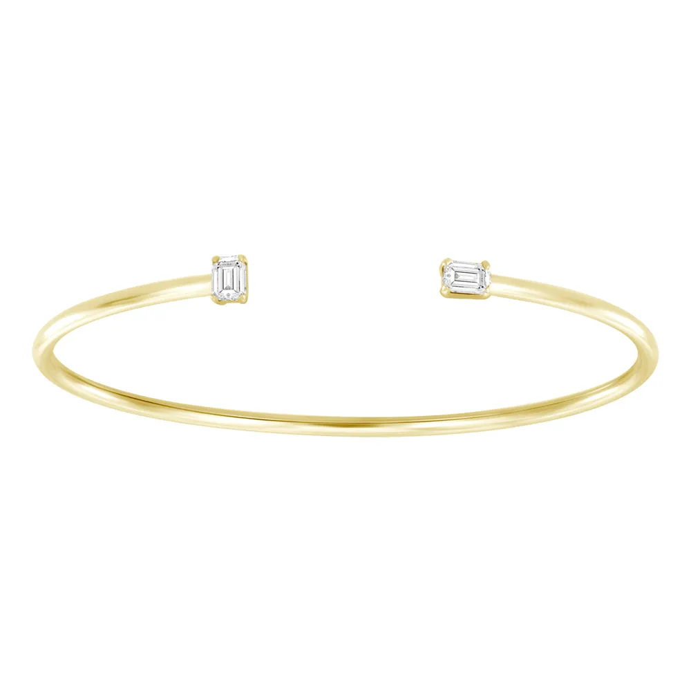 18 Karat .50ct Emerald Cut Cuff Bangle Bracelet