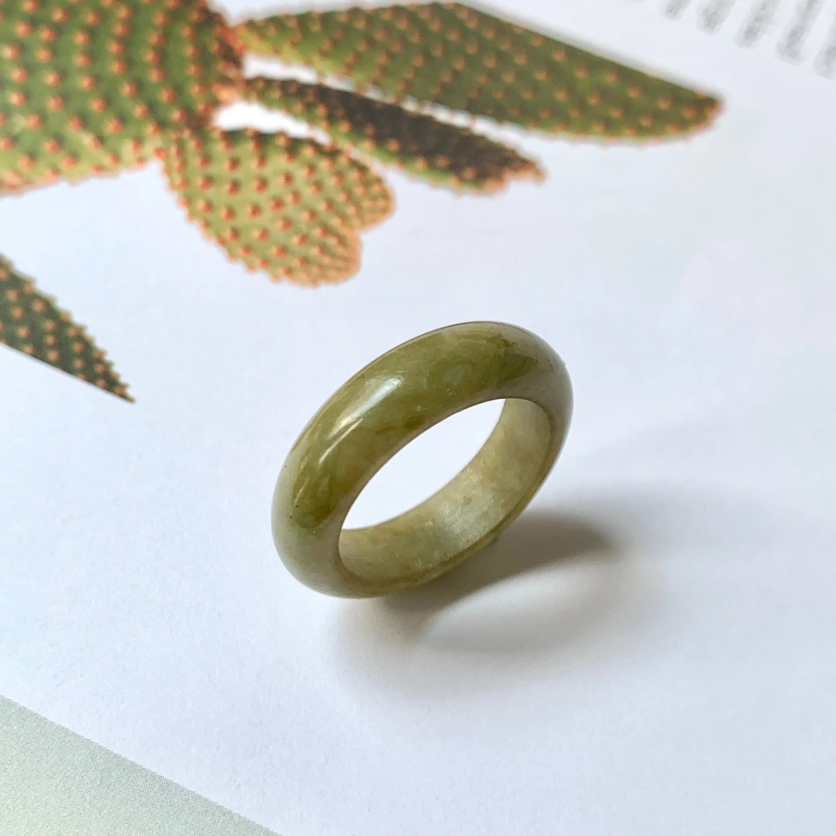 18.3mm A-Grade Natural Brownish Green Jadeite Abacus Ring Band No.161799