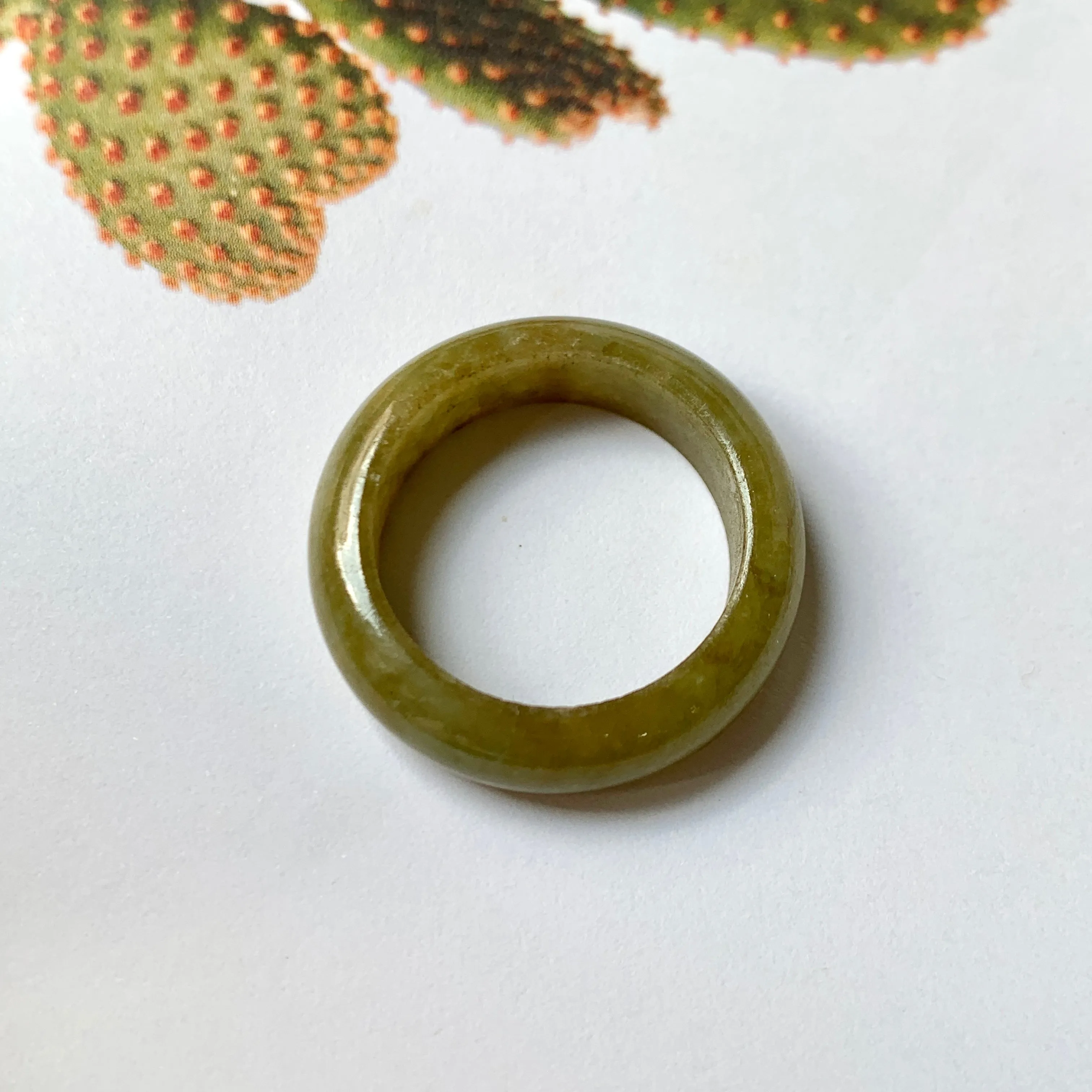 18.3mm A-Grade Natural Brownish Green Jadeite Abacus Ring Band No.161799