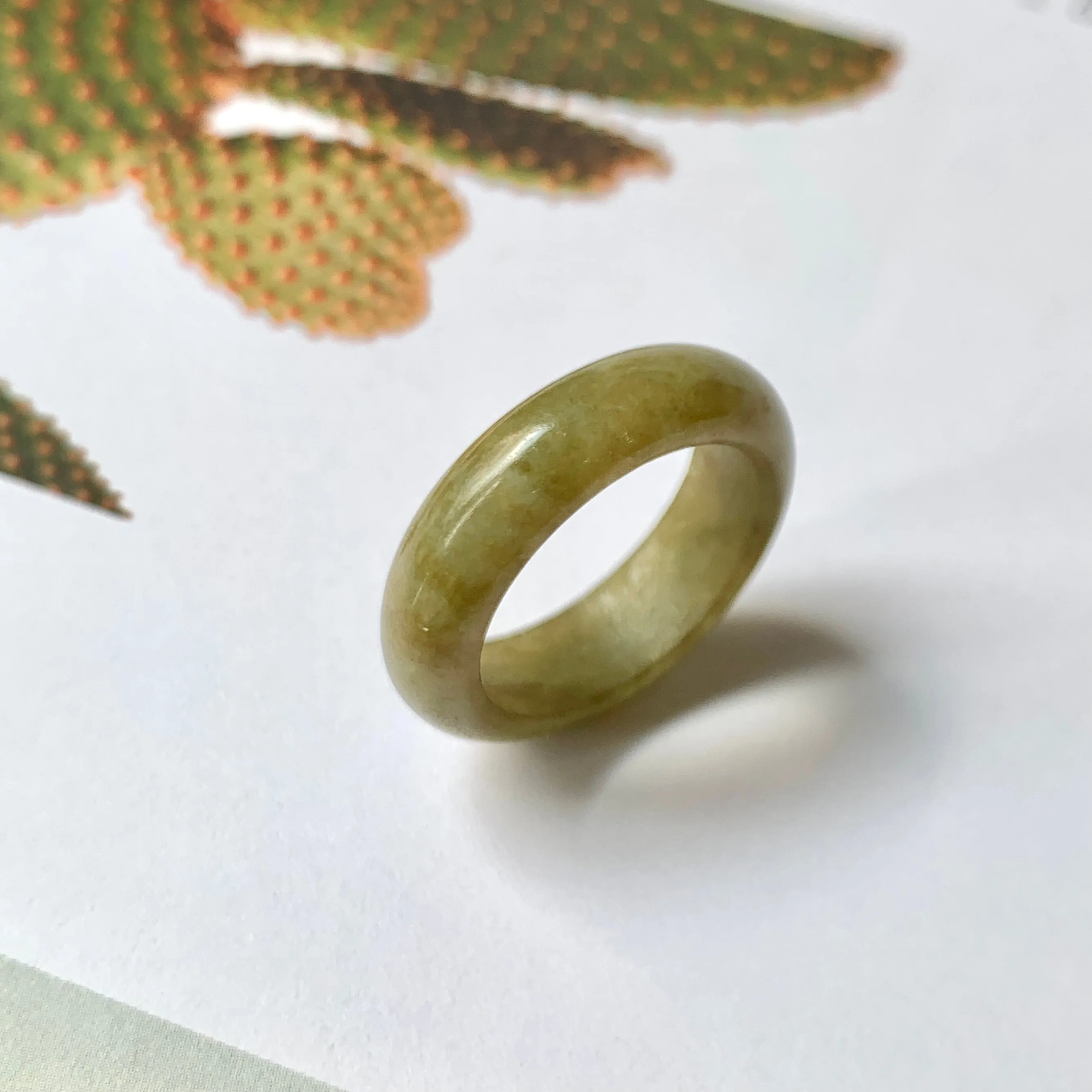 18.3mm A-Grade Natural Brownish Green Jadeite Abacus Ring Band No.161799