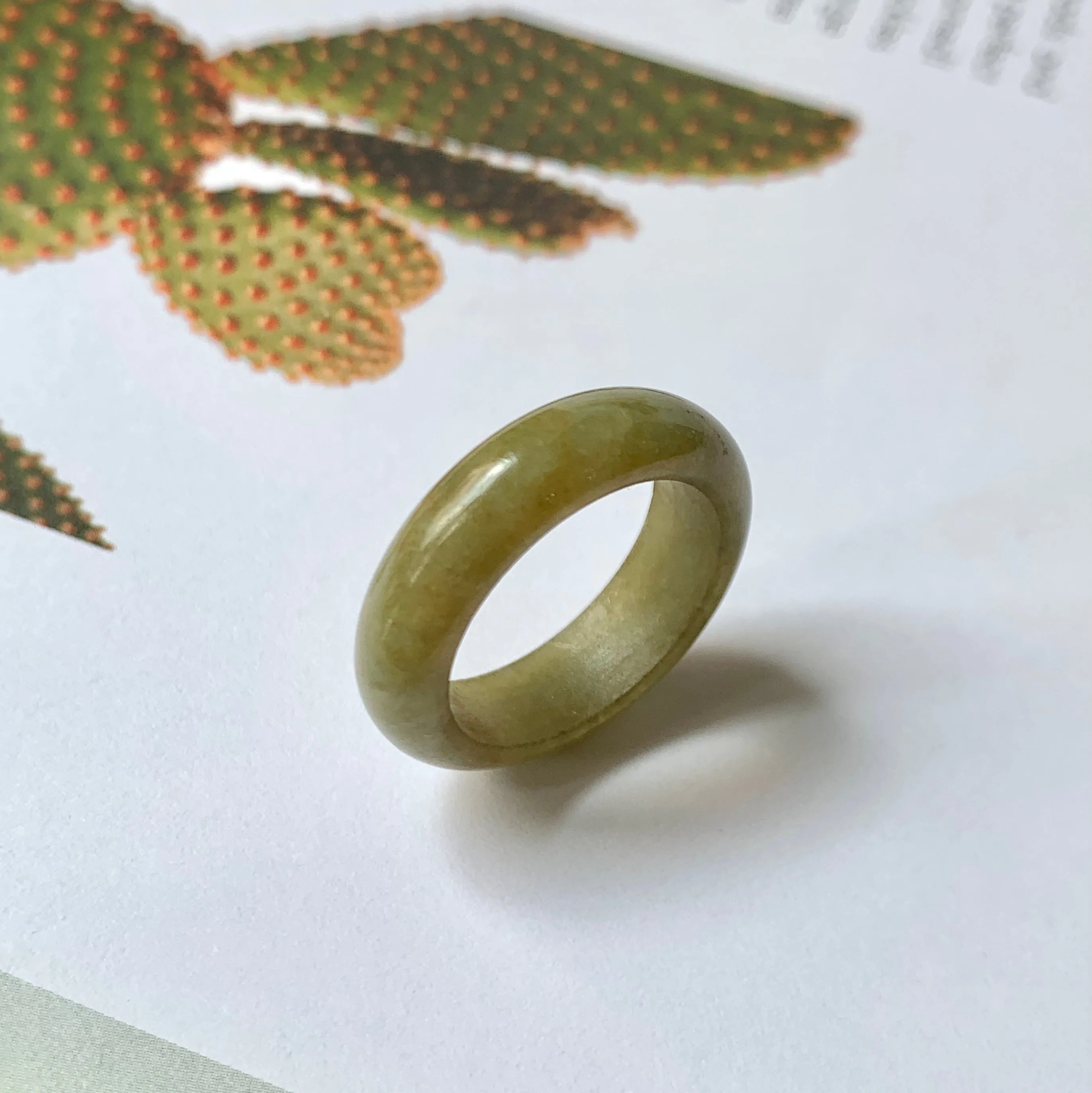 18.3mm A-Grade Natural Brownish Green Jadeite Abacus Ring Band No.161799