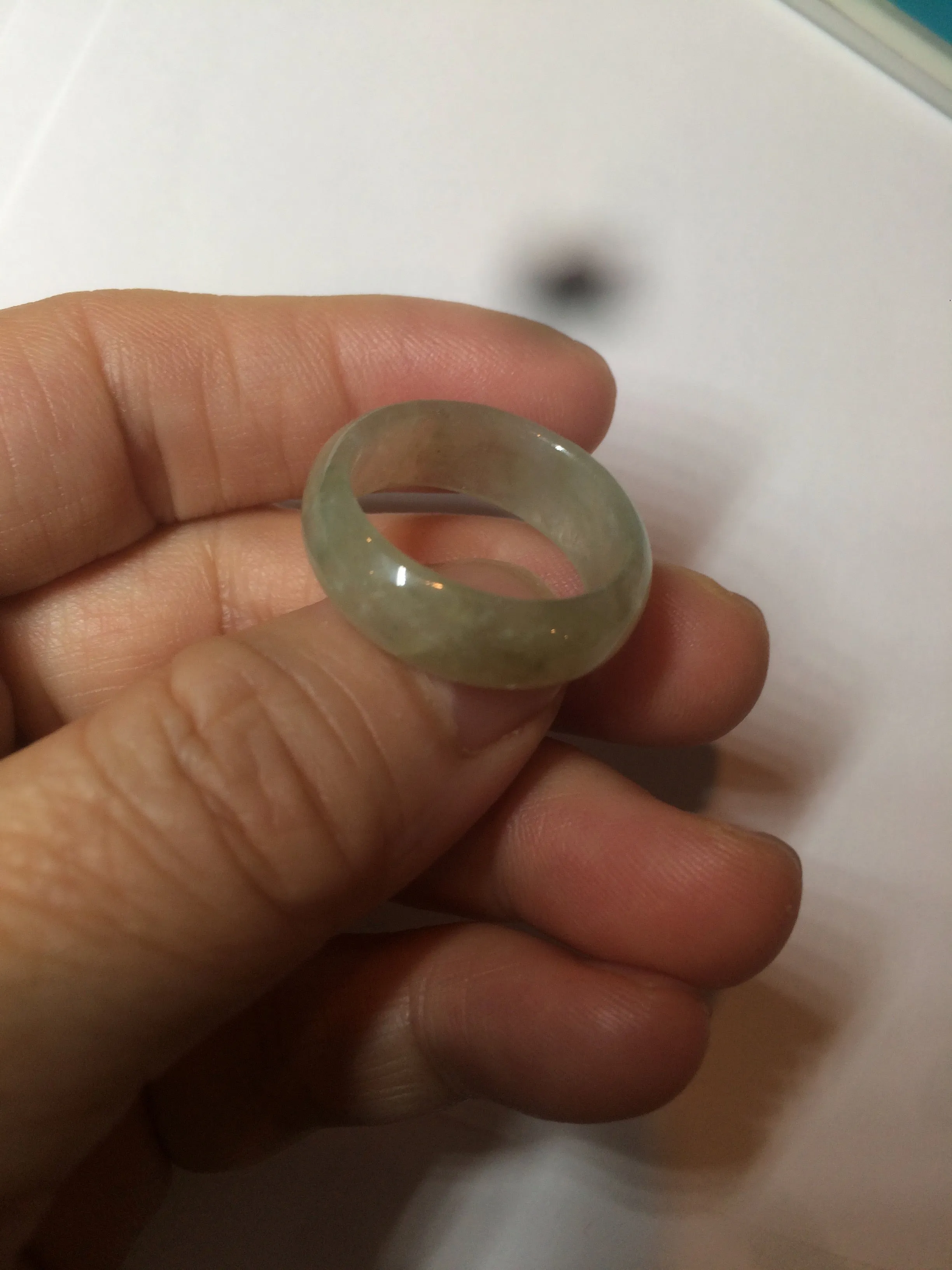 18.5mm size 8 1/2 100% natural type A icy watery light green/yellow jadeite jade band ring AZ95