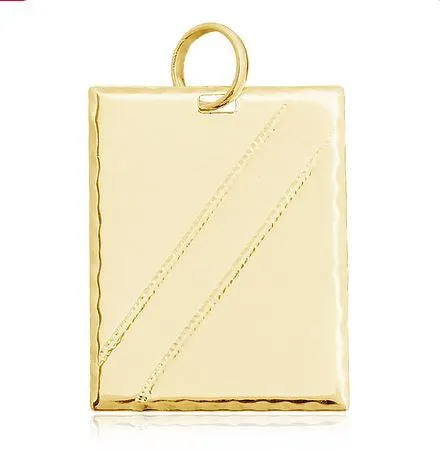 18k Gold Filled Luxury Tag Plate Rectangle Pendant Unisex Diamond Cut Frame