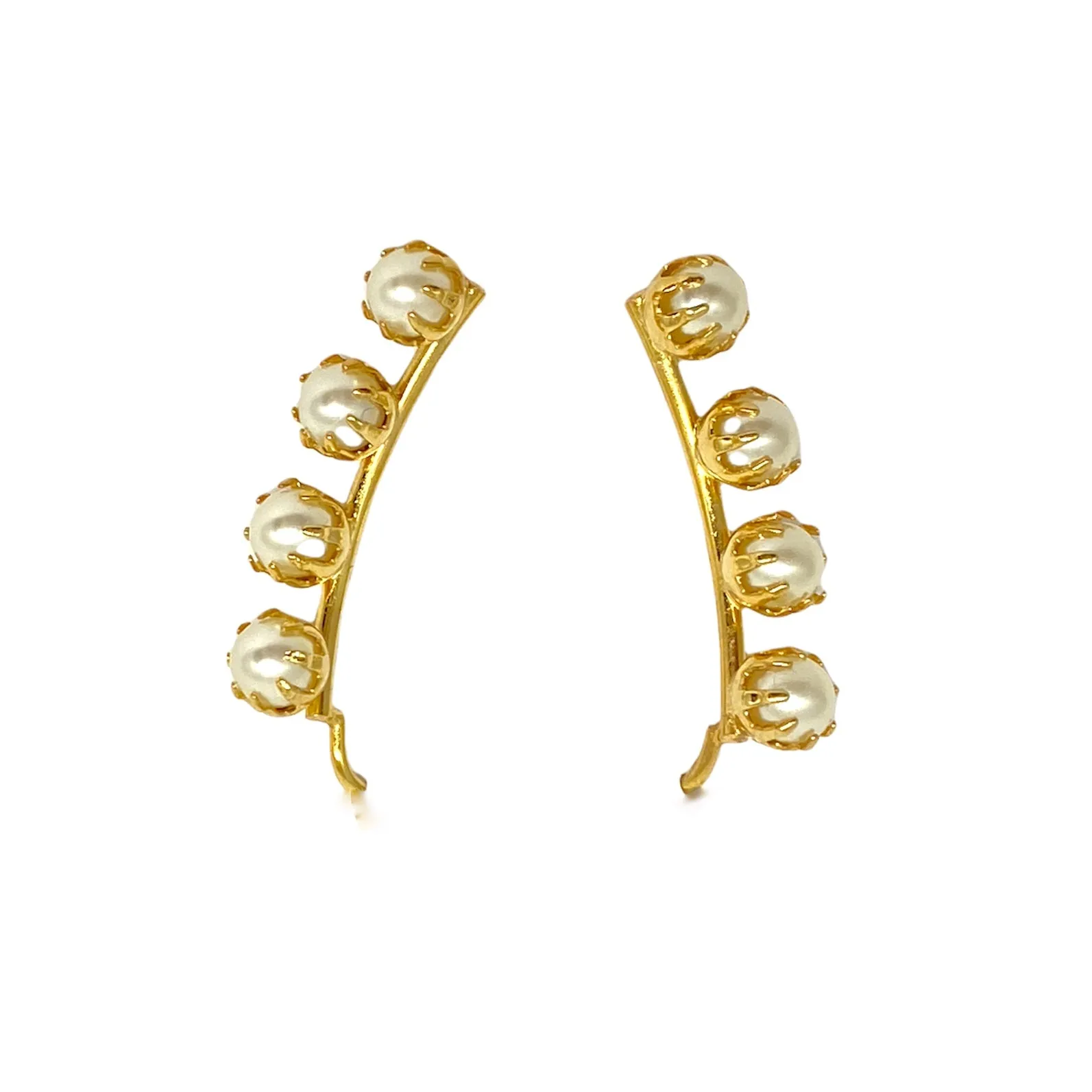 18k Gold Filled Pearl Ear Climber Style Earrings