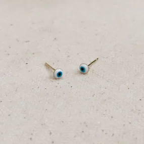 18k Gold Filled Tiny White Evil Eye Stud Earrings