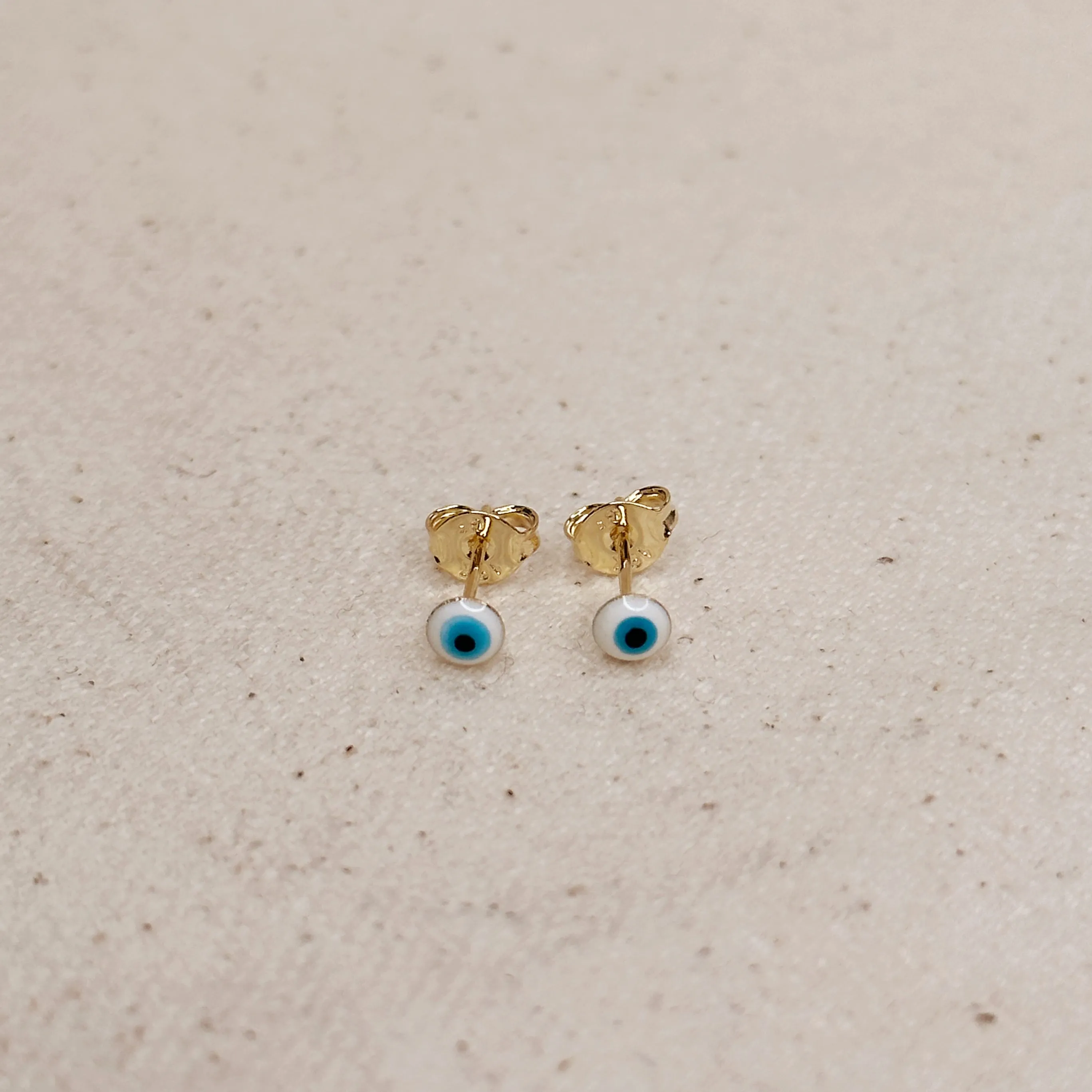 18k Gold Filled Tiny White Evil Eye Stud Earrings