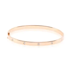 18K ROSE GOLD FLUSH-SET DIAMOND HINGED BANGLE BRACELET 0.50CTW