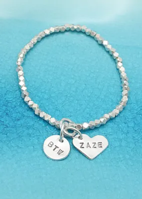 2 CHARMS: Circle & Heart Charm STRETCH Bracelet