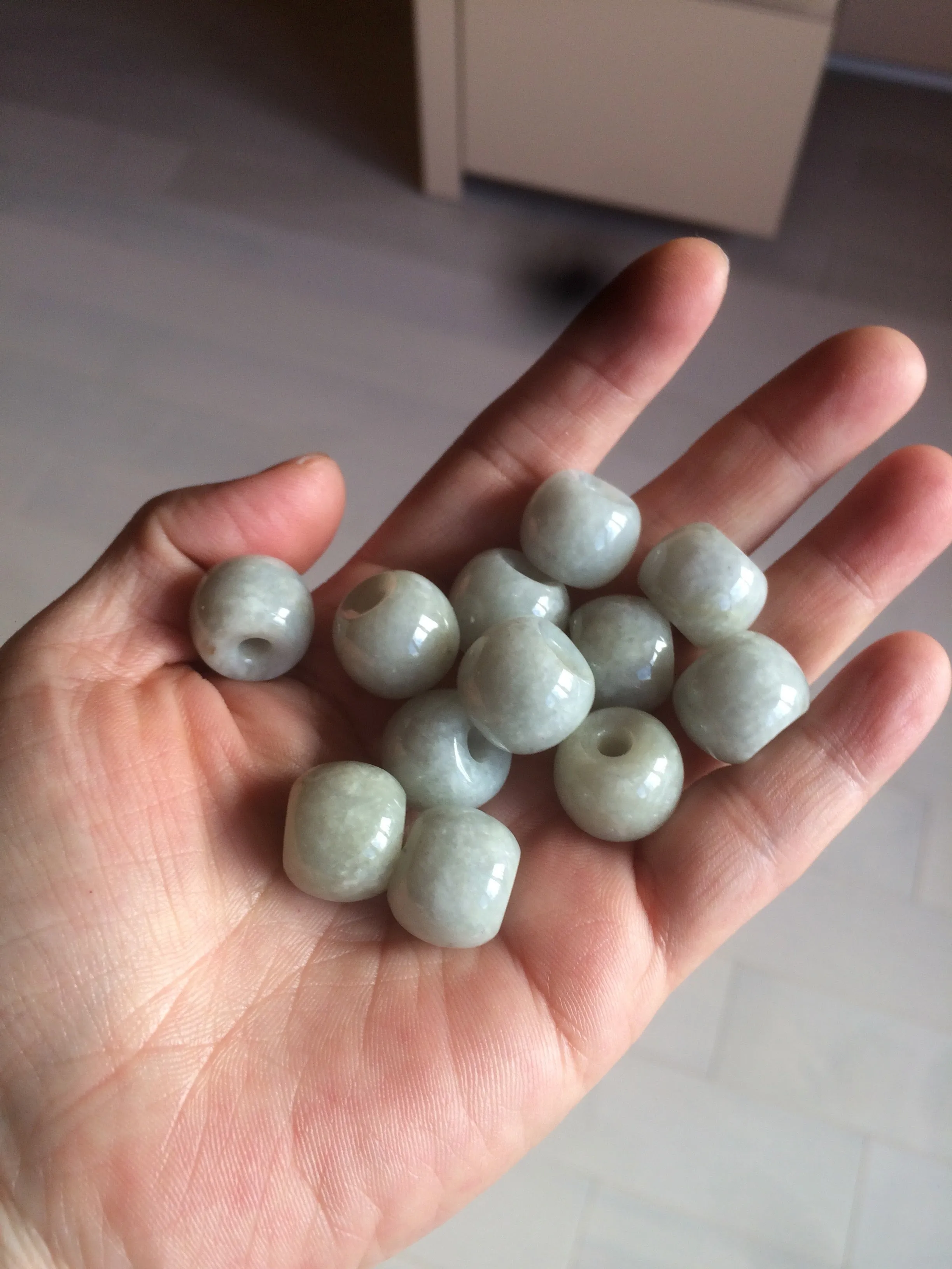 20x18mm Type A 100% Natural white/light green olive shape Jadeite Jade LuluTong (Every road is smooth) bead pendant BF93