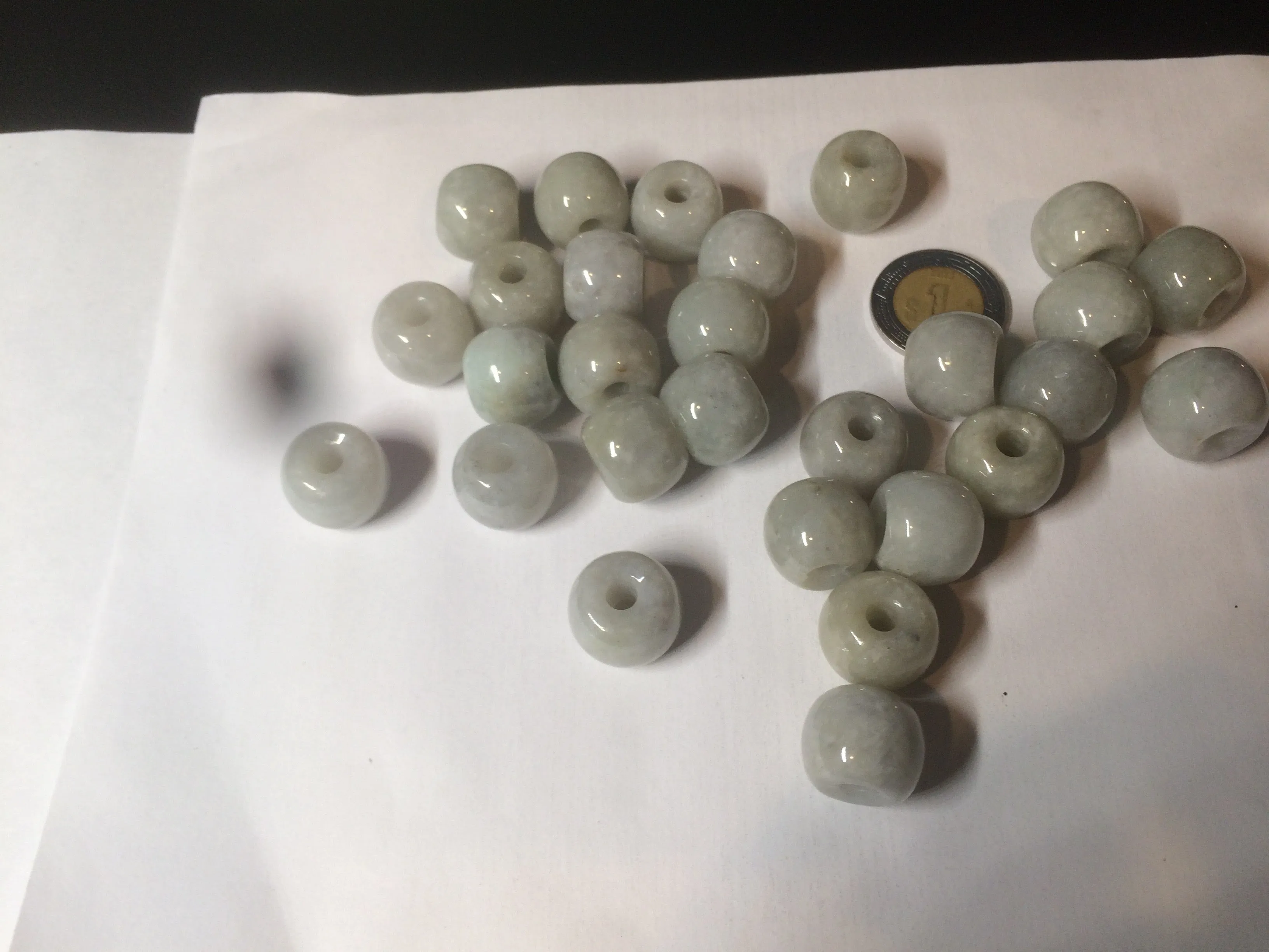 20x18mm Type A 100% Natural white/light green olive shape Jadeite Jade LuluTong (Every road is smooth) bead pendant BF93