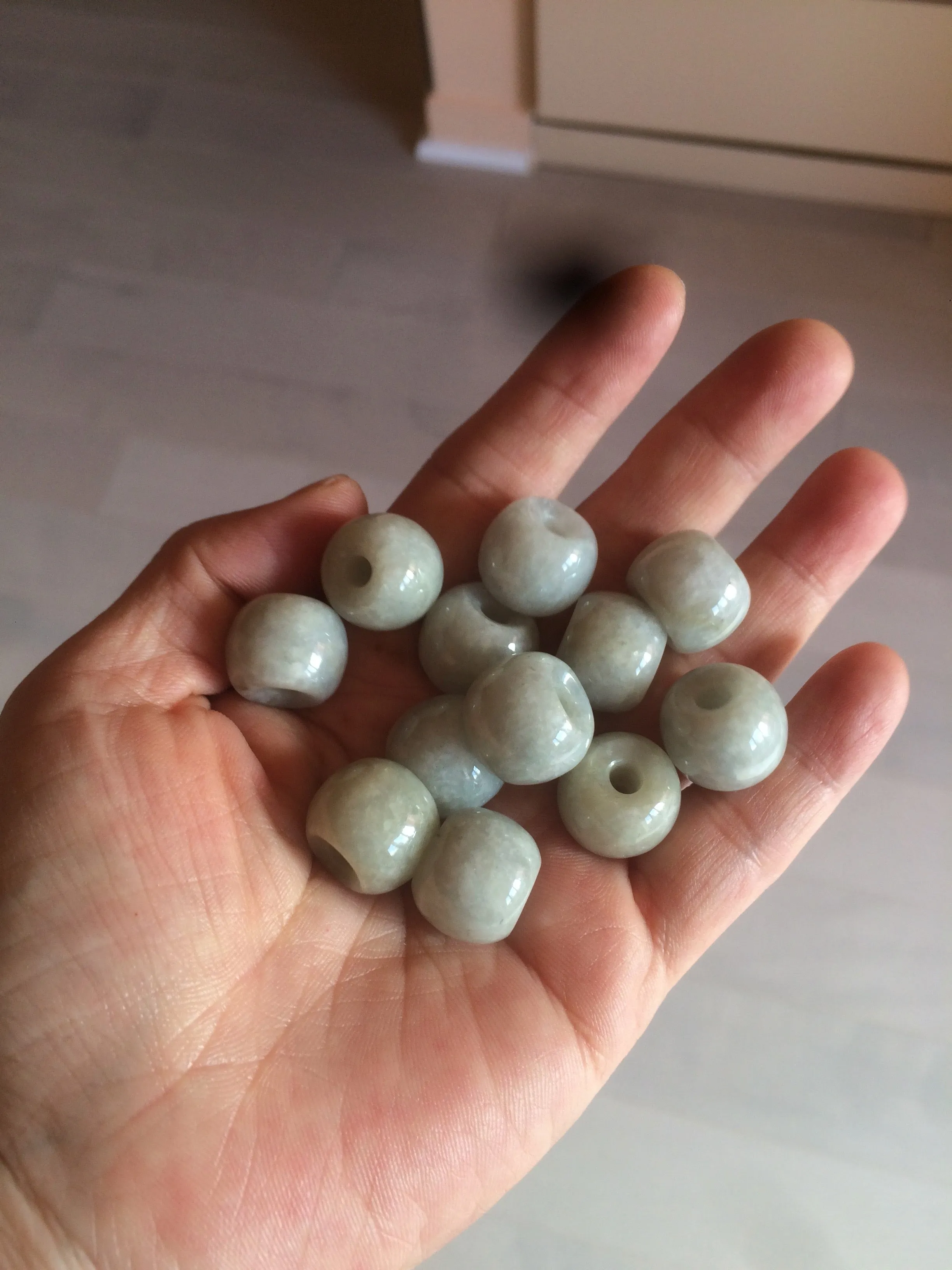 20x18mm Type A 100% Natural white/light green olive shape Jadeite Jade LuluTong (Every road is smooth) bead pendant BF93