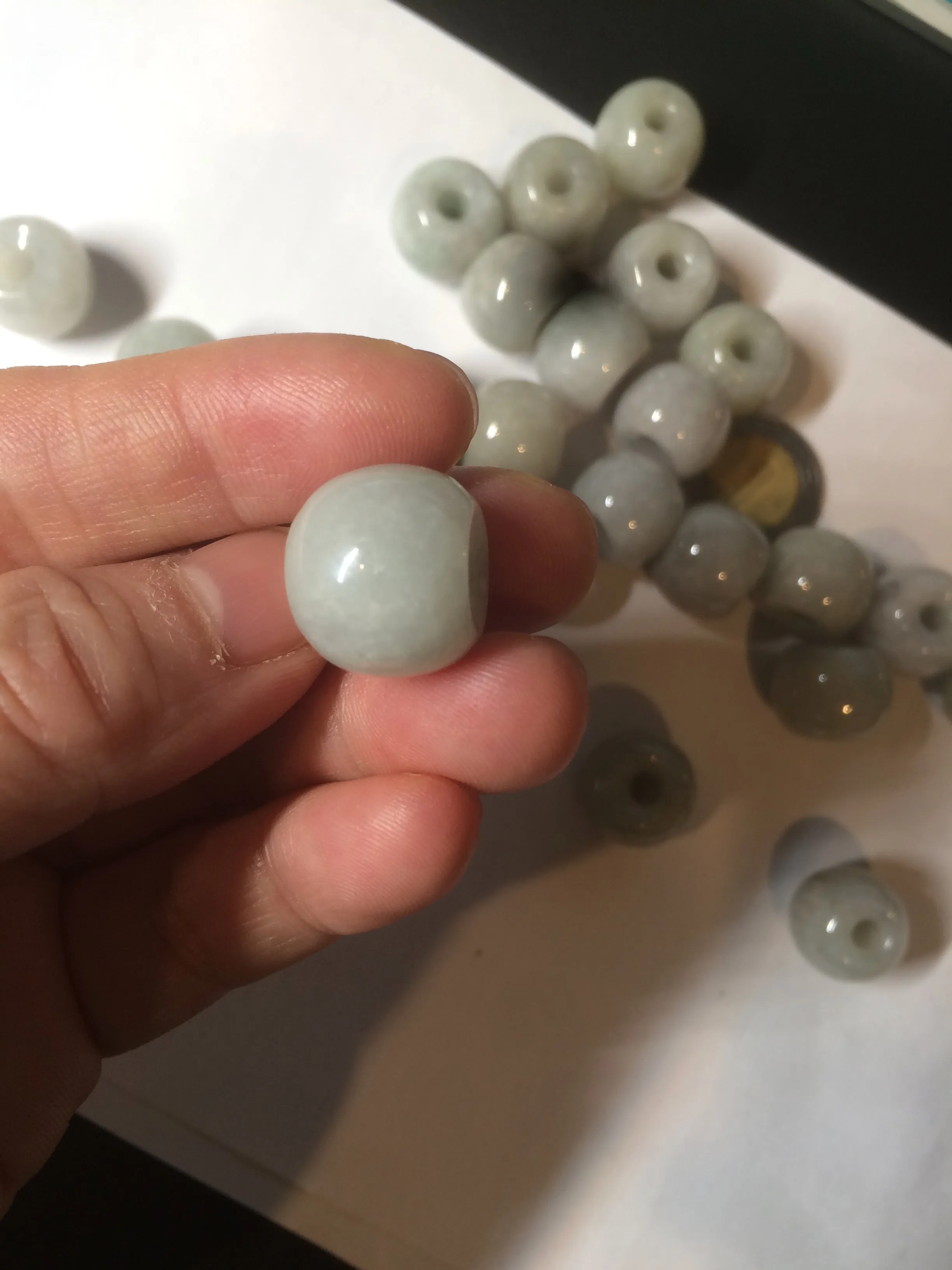 20x18mm Type A 100% Natural white/light green olive shape Jadeite Jade LuluTong (Every road is smooth) bead pendant BF93