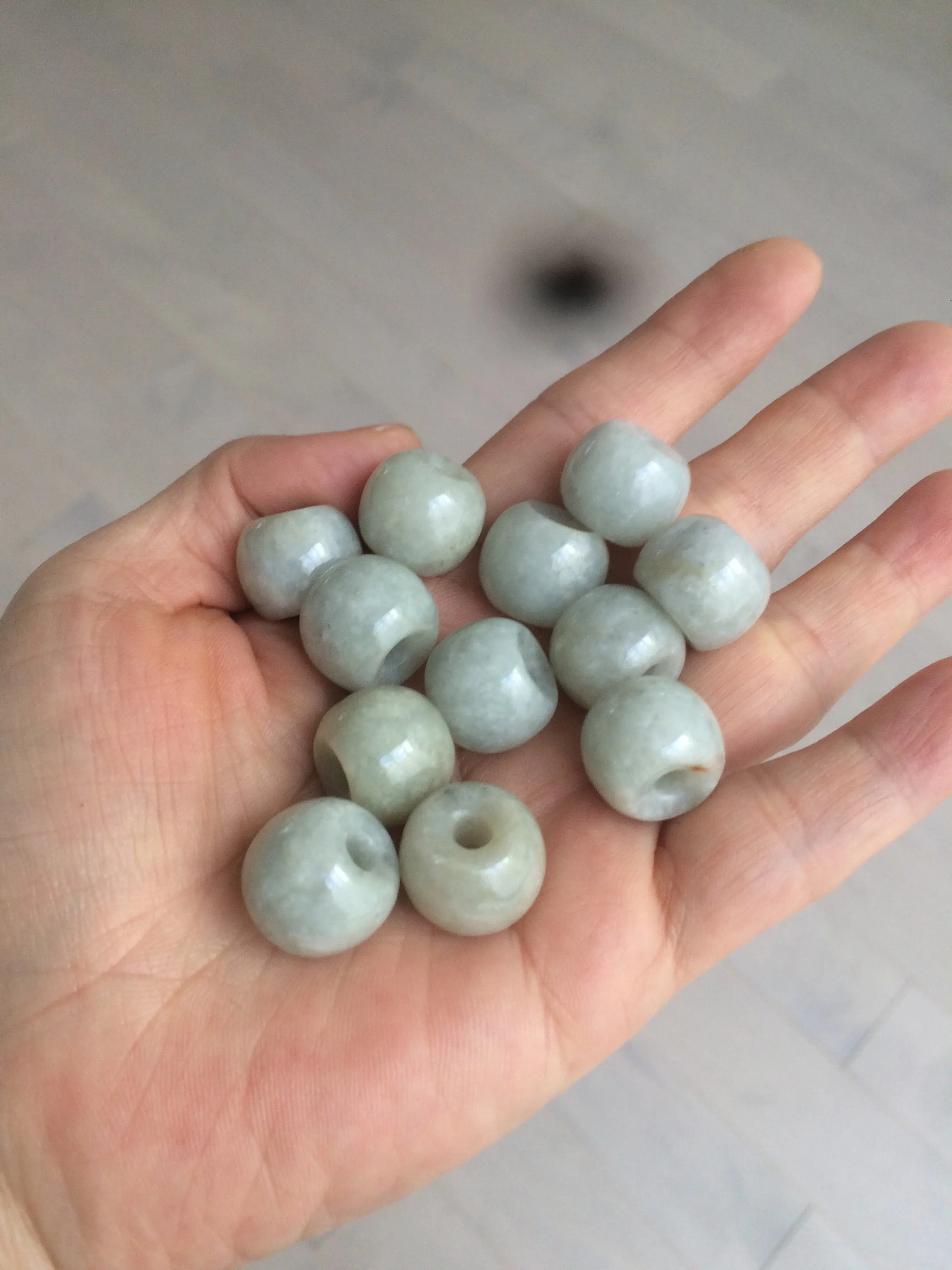 20x18mm Type A 100% Natural white/light green olive shape Jadeite Jade LuluTong (Every road is smooth) bead pendant BF93