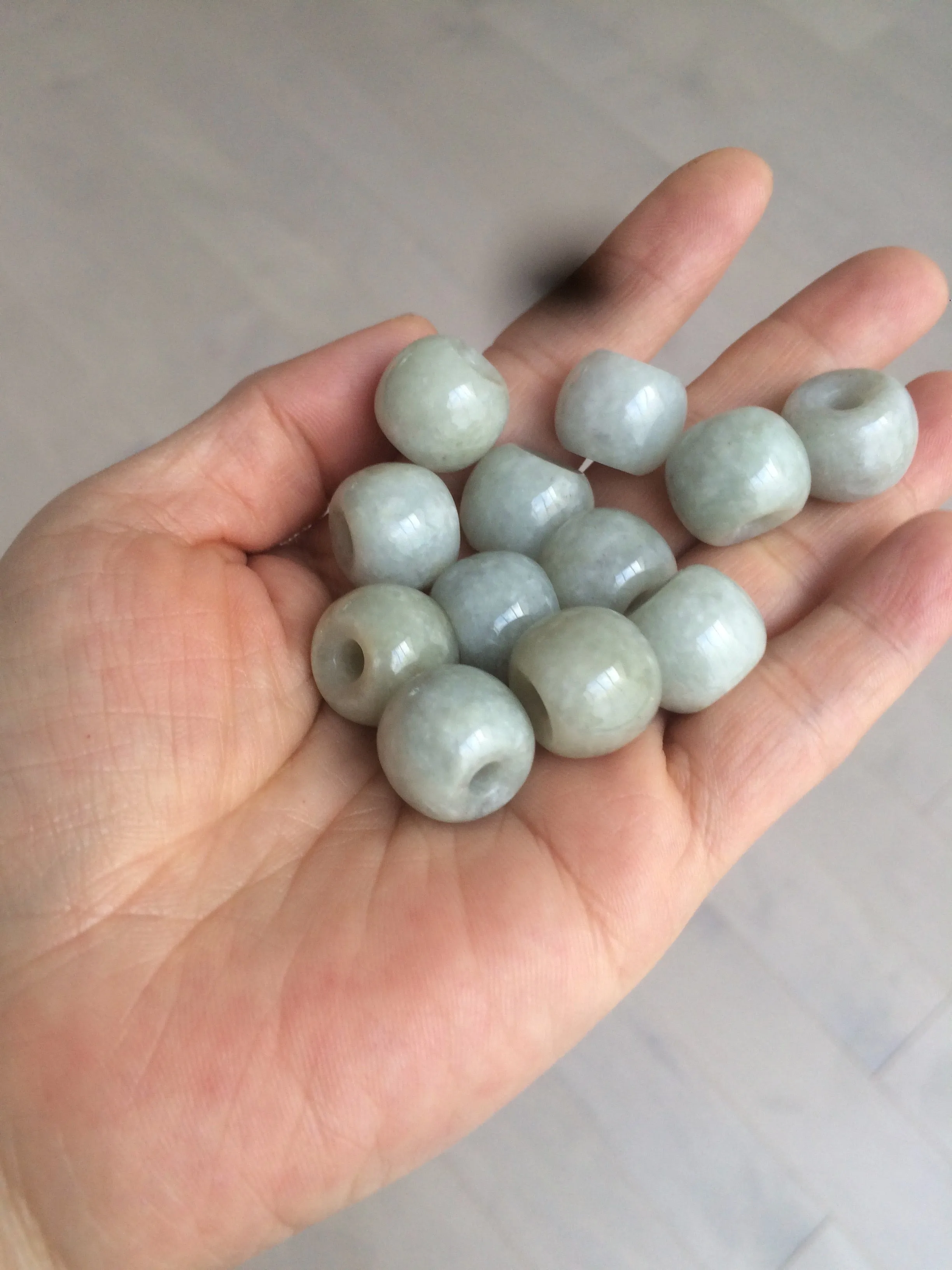 20x18mm Type A 100% Natural white/light green olive shape Jadeite Jade LuluTong (Every road is smooth) bead pendant BF93