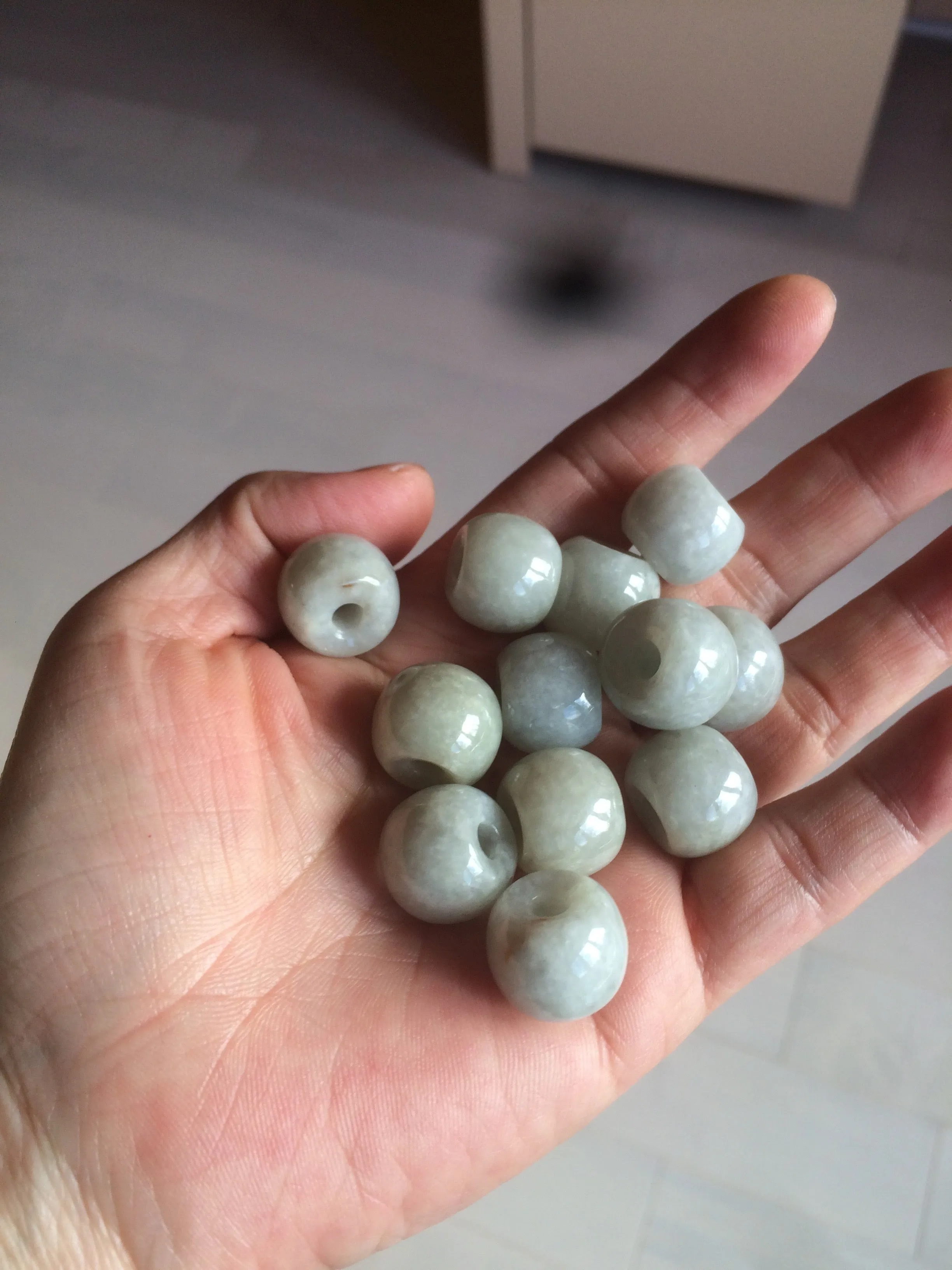 20x18mm Type A 100% Natural white/light green olive shape Jadeite Jade LuluTong (Every road is smooth) bead pendant BF93