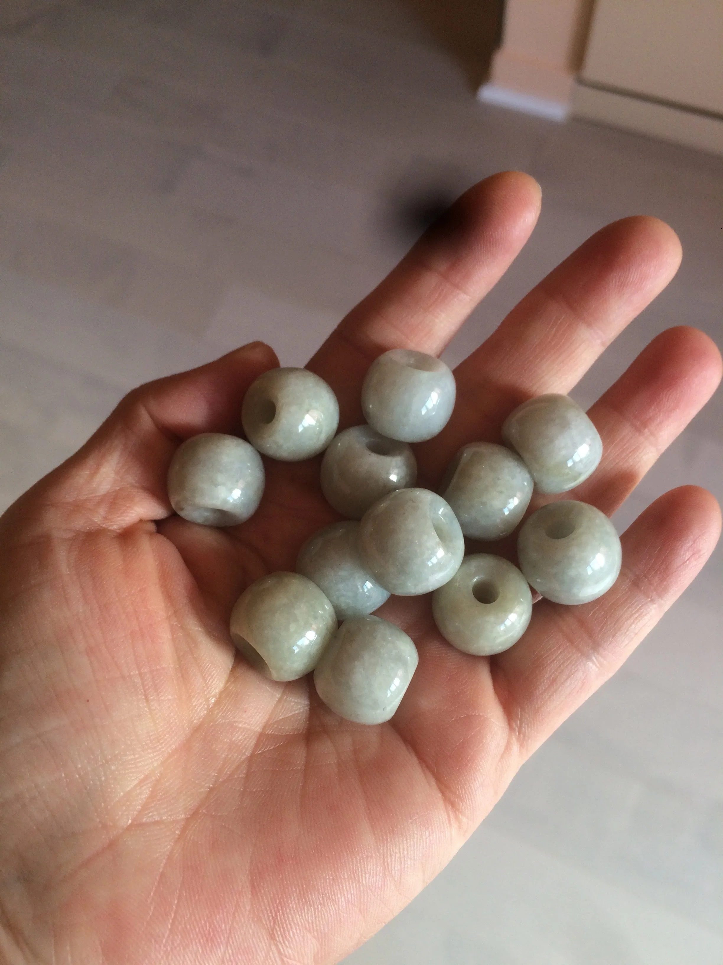 20x18mm Type A 100% Natural white/light green olive shape Jadeite Jade LuluTong (Every road is smooth) bead pendant BF93