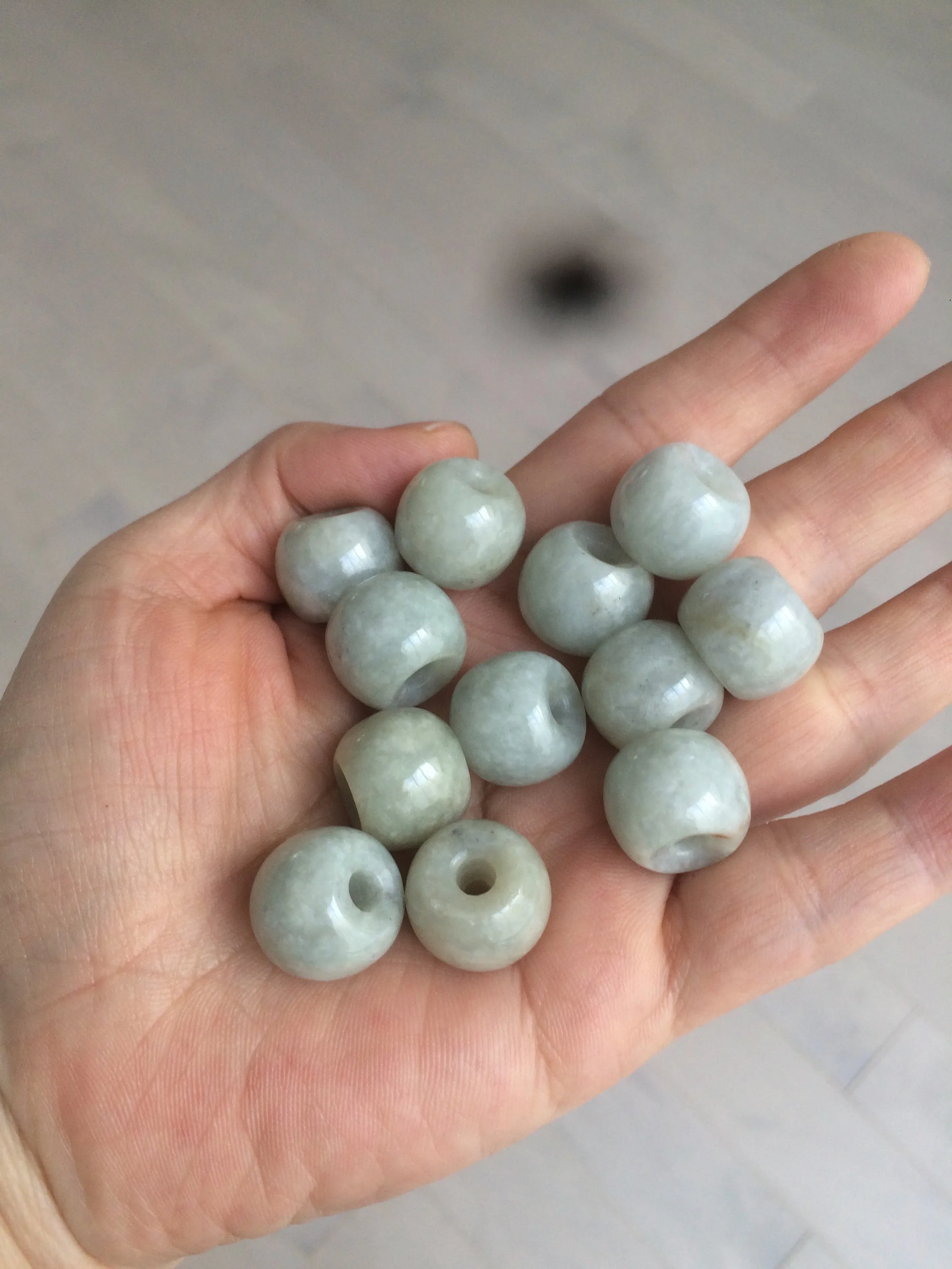 20x18mm Type A 100% Natural white/light green olive shape Jadeite Jade LuluTong (Every road is smooth) bead pendant BF93