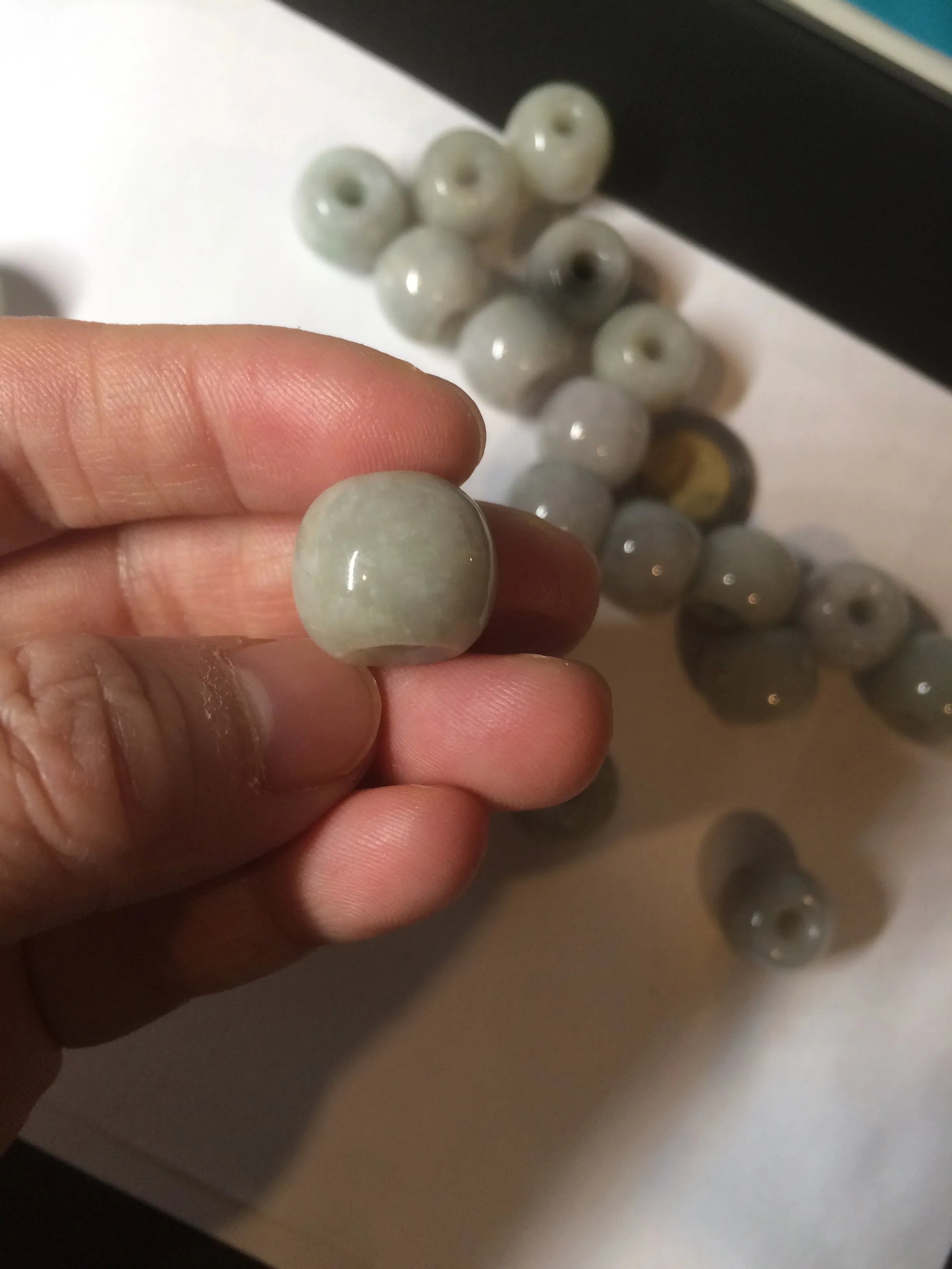 20x18mm Type A 100% Natural white/light green olive shape Jadeite Jade LuluTong (Every road is smooth) bead pendant BF93