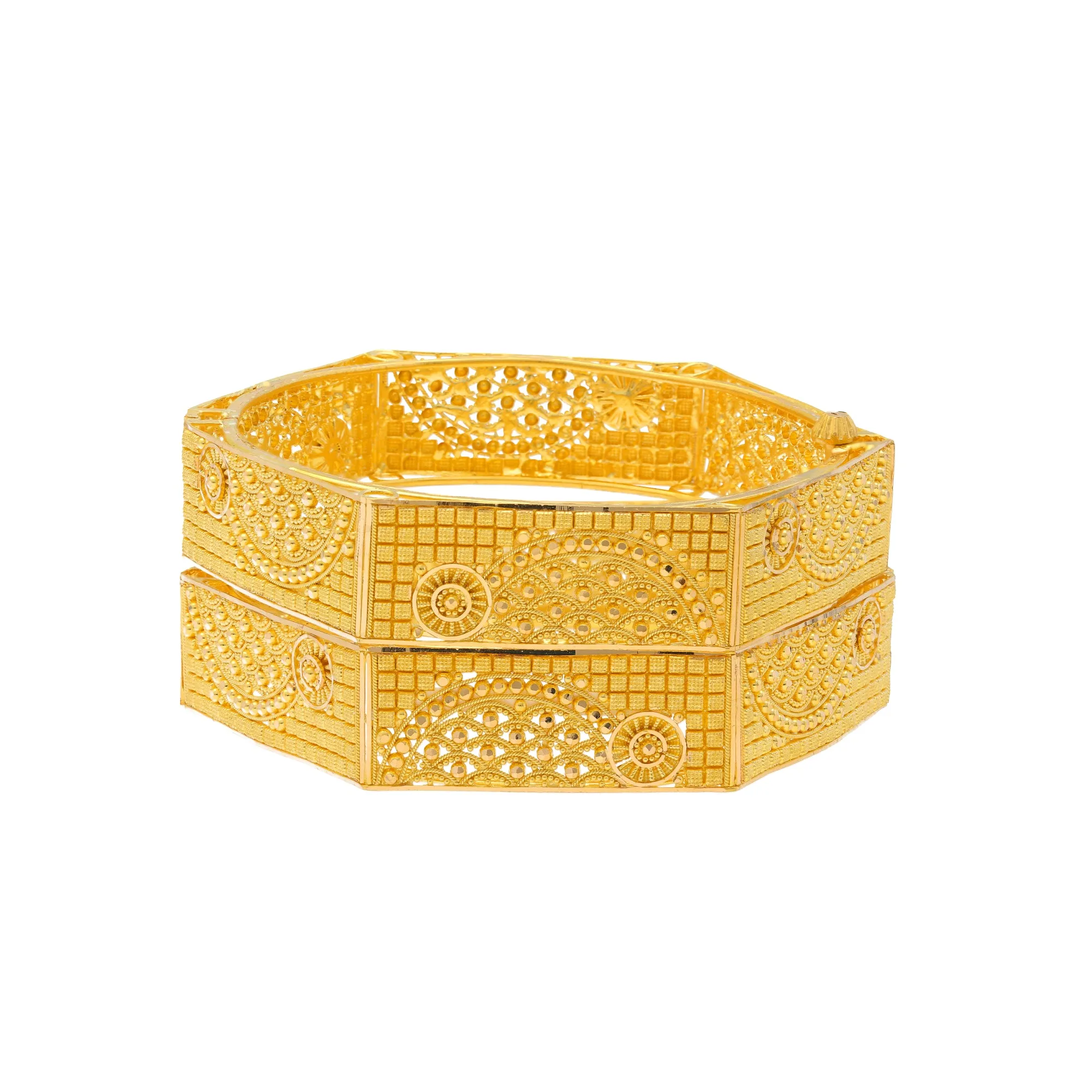 22K Yellow Gold Filigree Bangle Set of 2 (61.1gm)