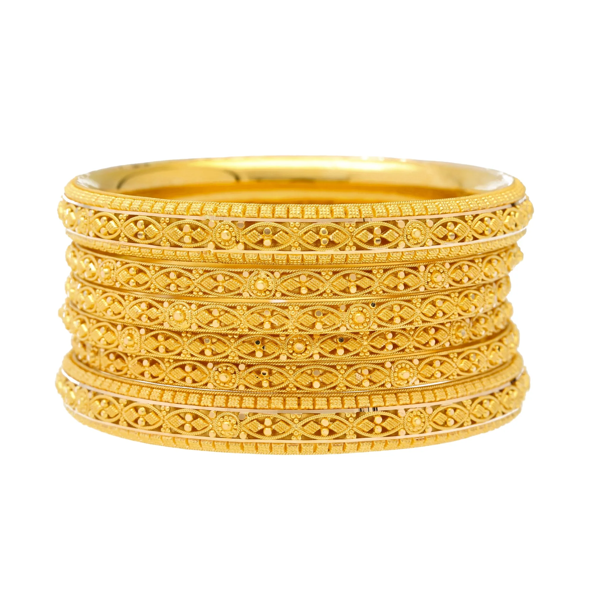 22K Yellow Gold Filigree Bangle Set of 6 (94.7gm)