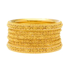 22K Yellow Gold Filigree Bangle Set of 6 (94.7gm)