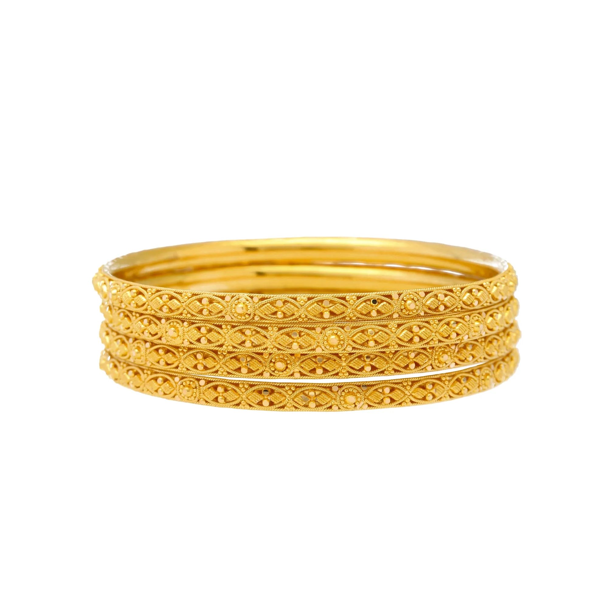 22K Yellow Gold Filigree Bangle Set of 6 (94.7gm)