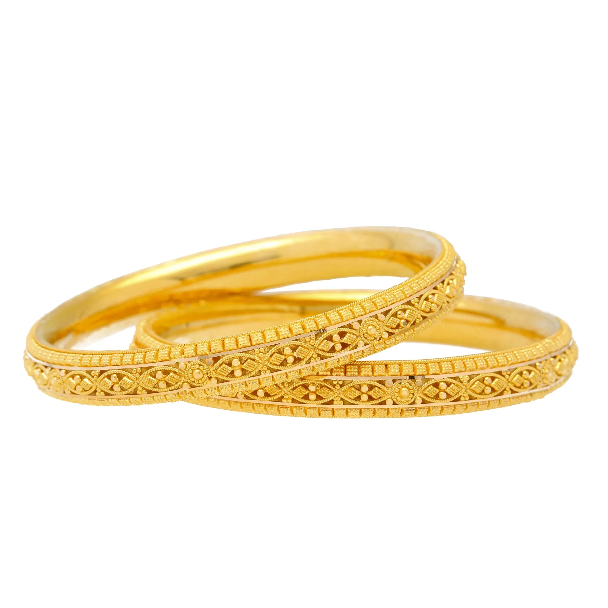 22K Yellow Gold Filigree Bangle Set of 6 (94.7gm)