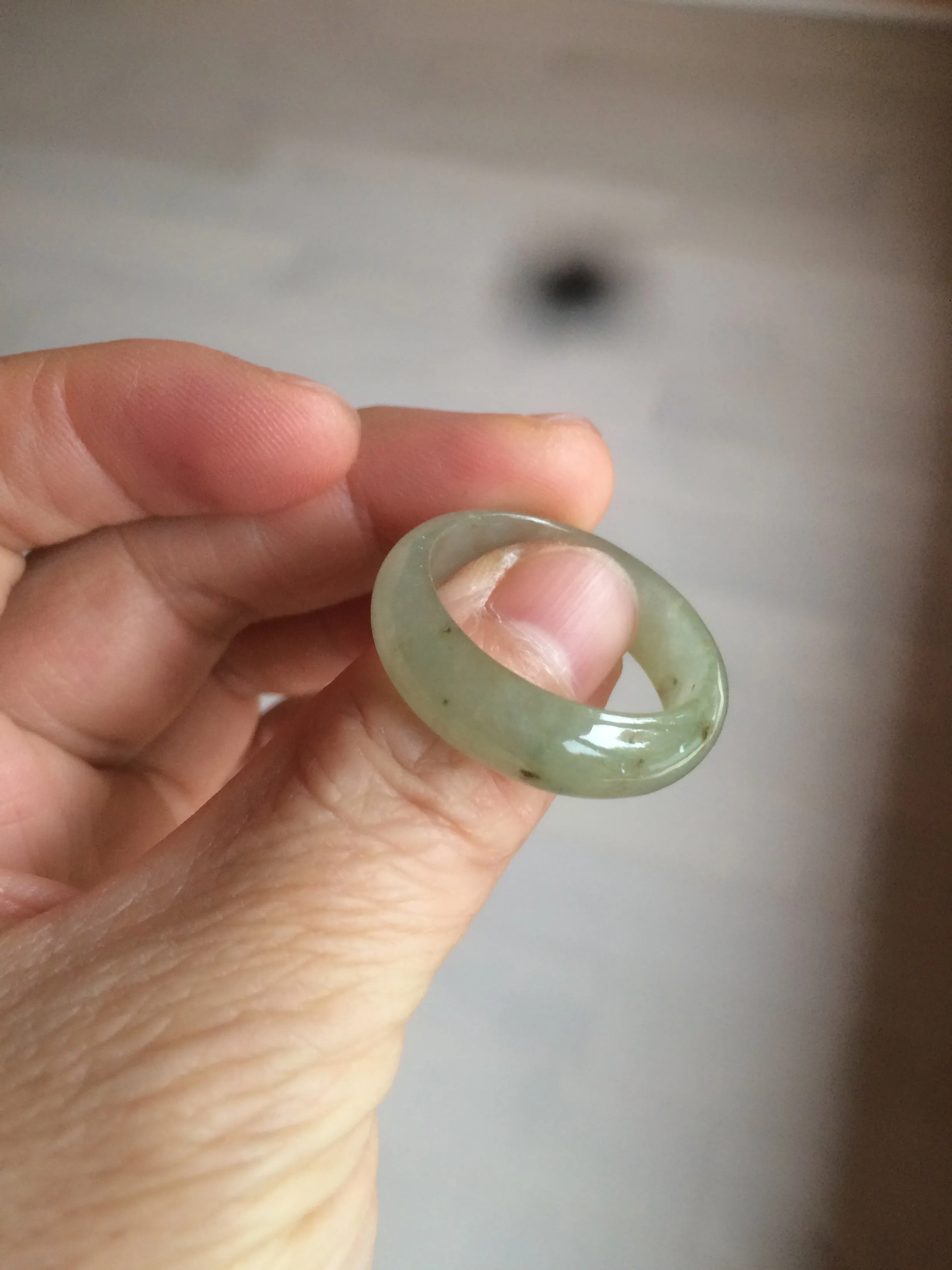 22mm size12 3/4 100% natural type A icy watery light green/gray jadeite jade band ring AZ96