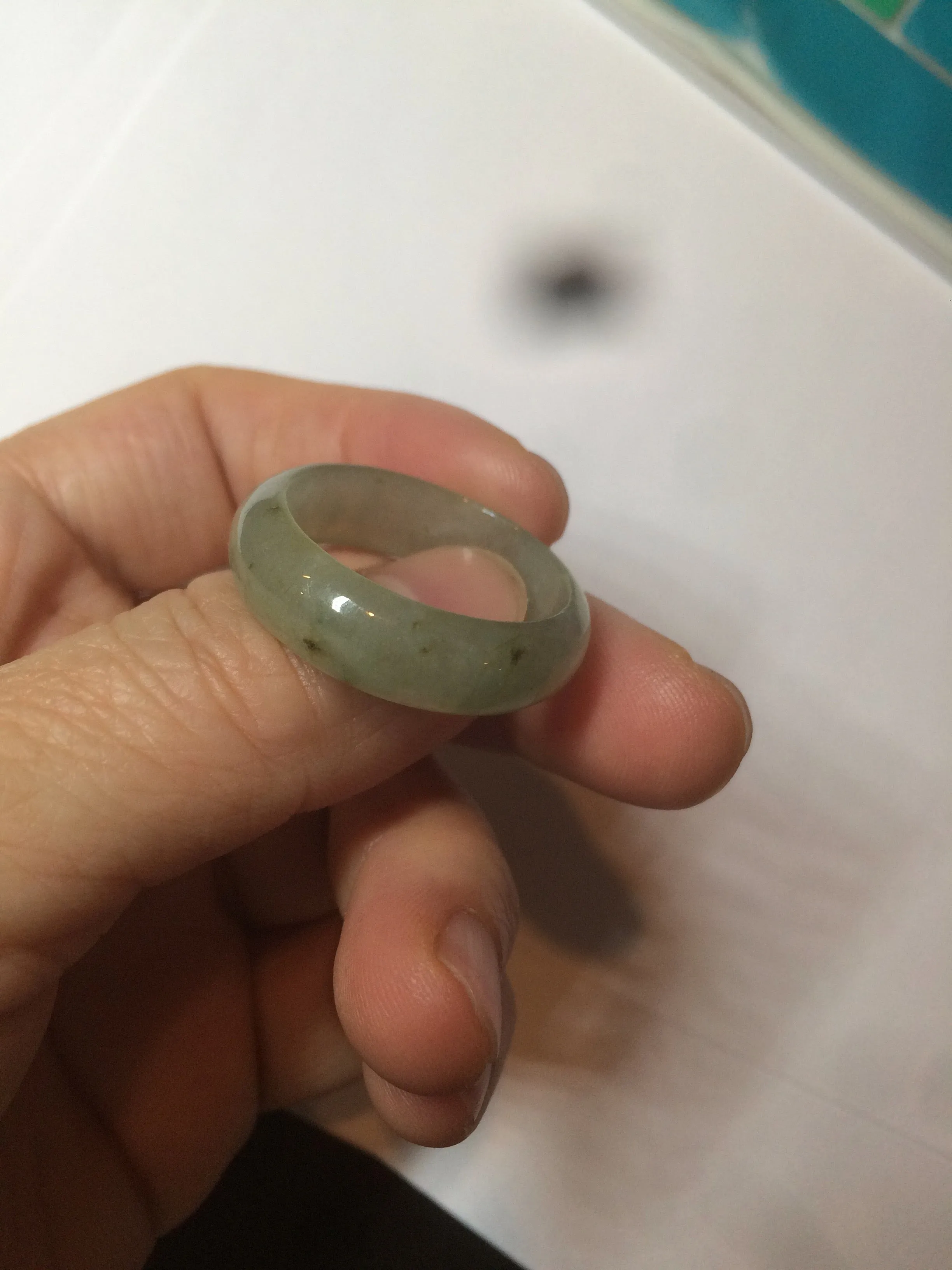 22mm size12 3/4 100% natural type A icy watery light green/gray jadeite jade band ring AZ96