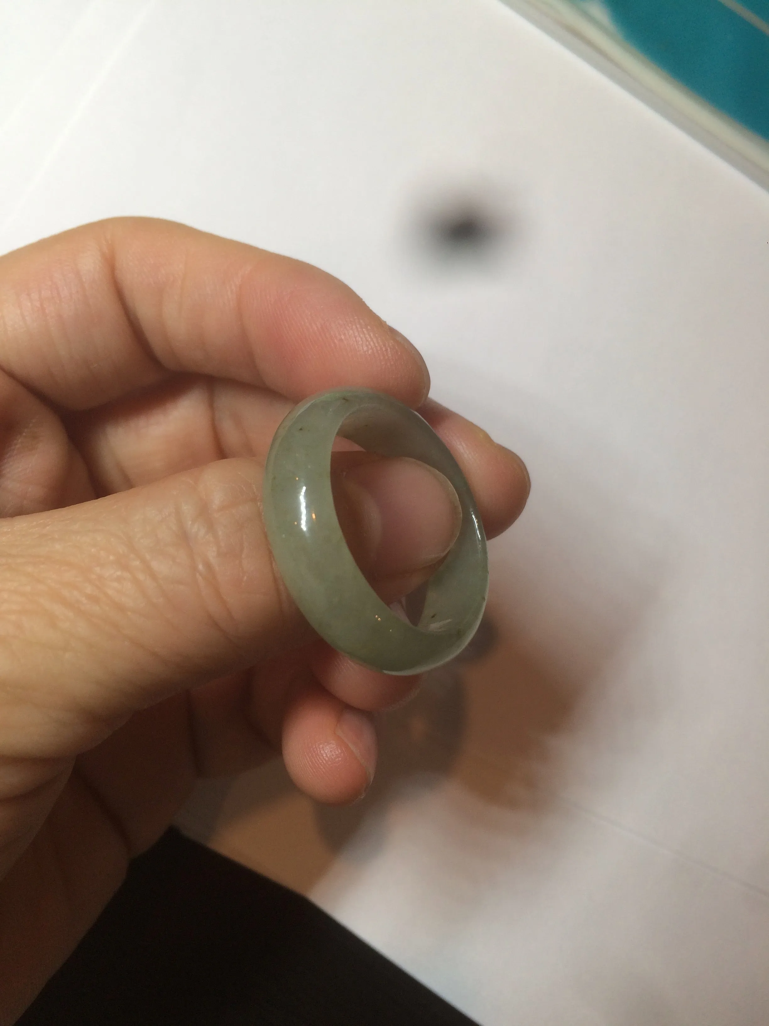 22mm size12 3/4 100% natural type A icy watery light green/gray jadeite jade band ring AZ96